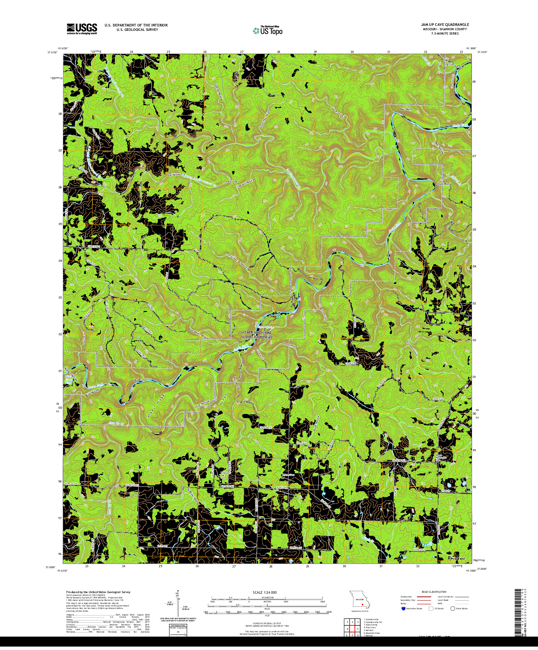 USGS US TOPO 7.5-MINUTE MAP FOR JAM UP CAVE, MO 2021