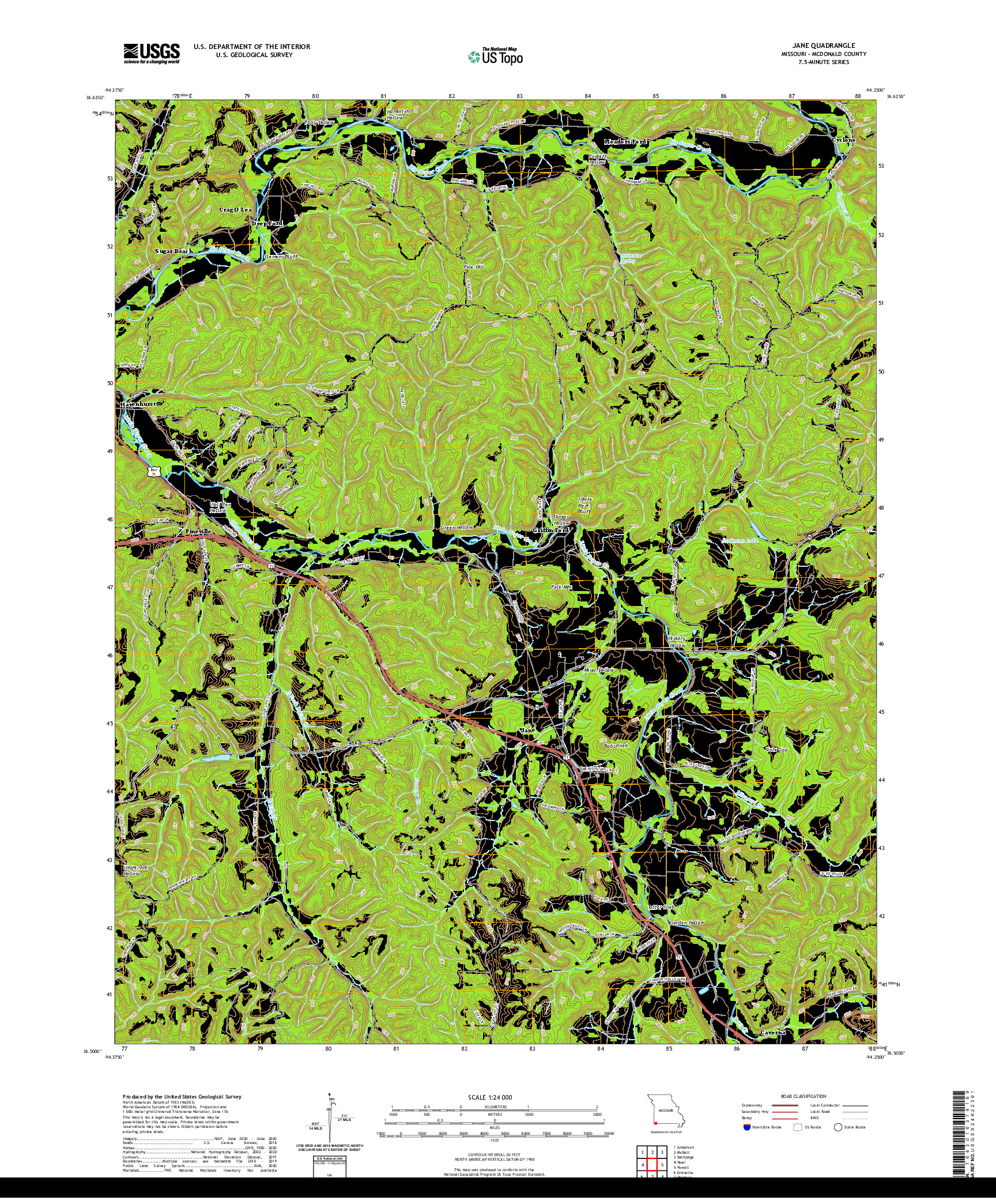 USGS US TOPO 7.5-MINUTE MAP FOR JANE, MO 2021