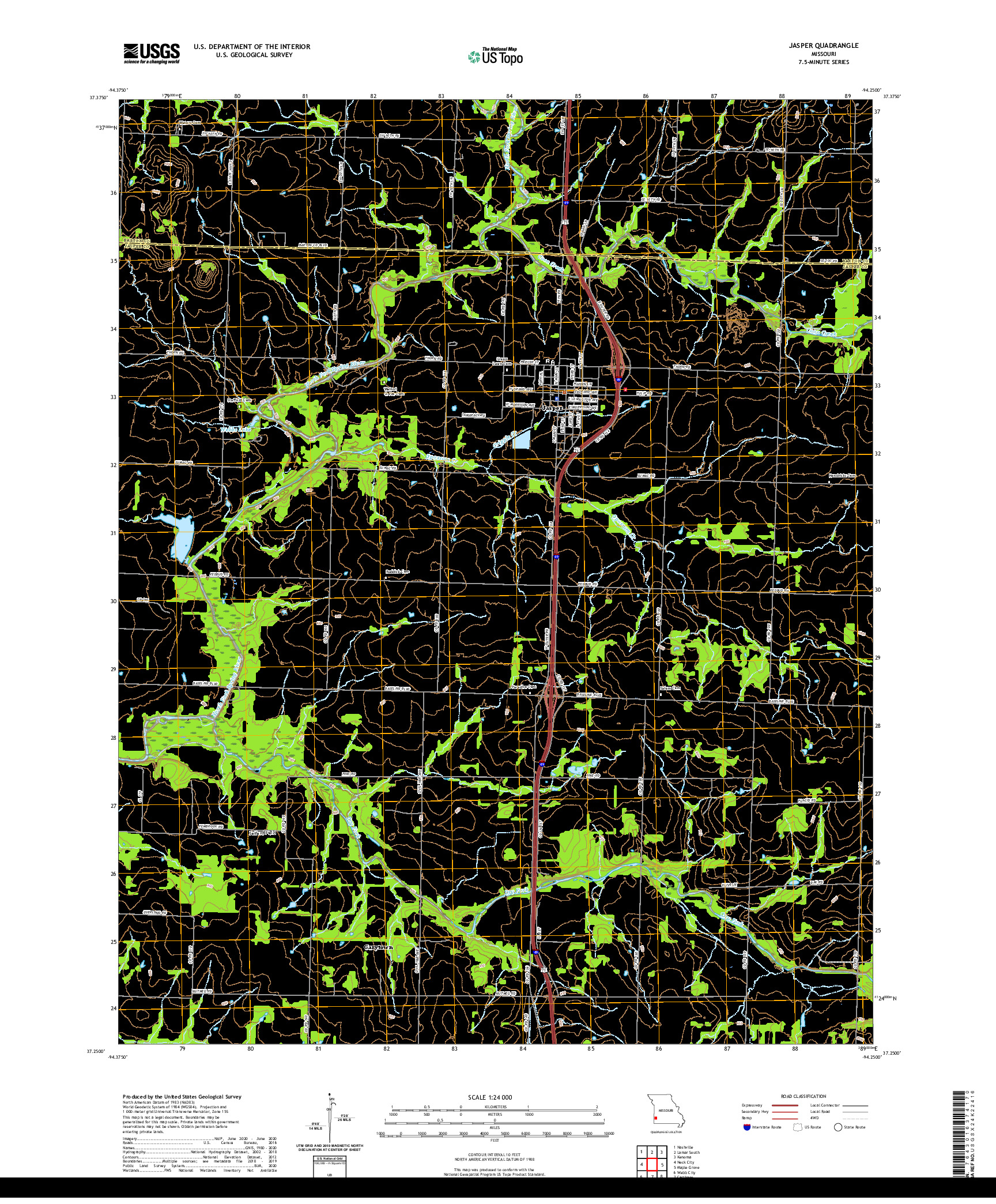 USGS US TOPO 7.5-MINUTE MAP FOR JASPER, MO 2021