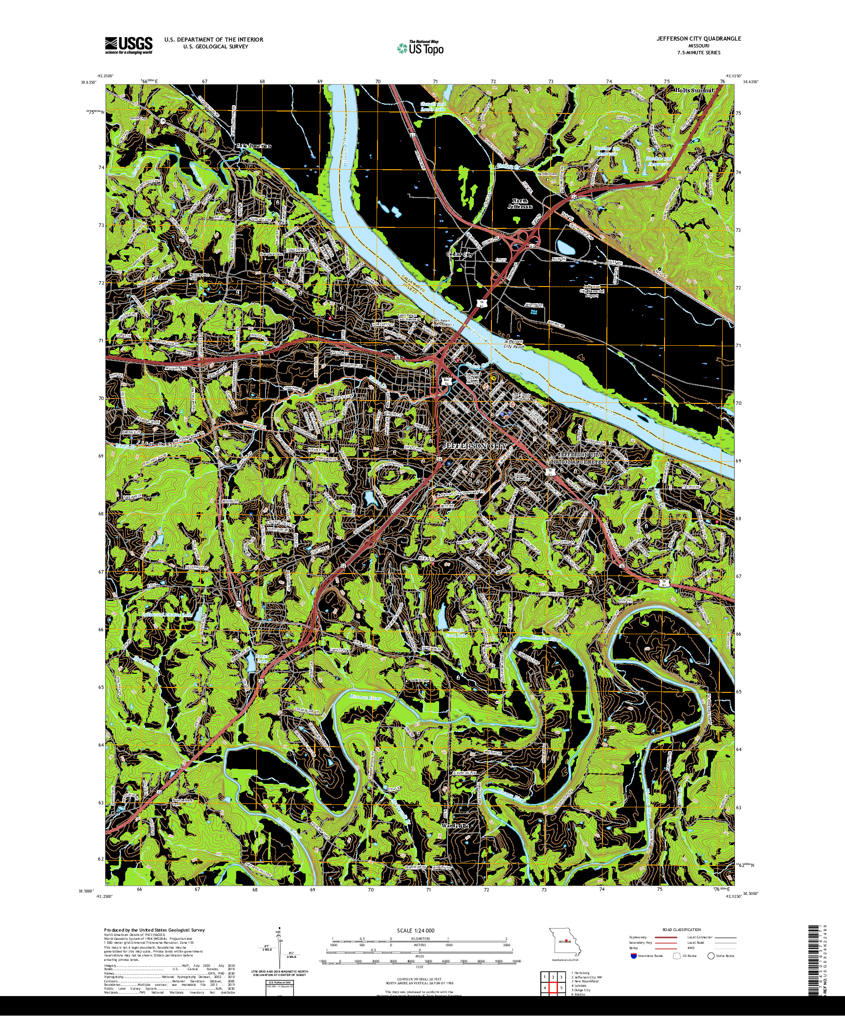 USGS US TOPO 7.5-MINUTE MAP FOR JEFFERSON CITY, MO 2021