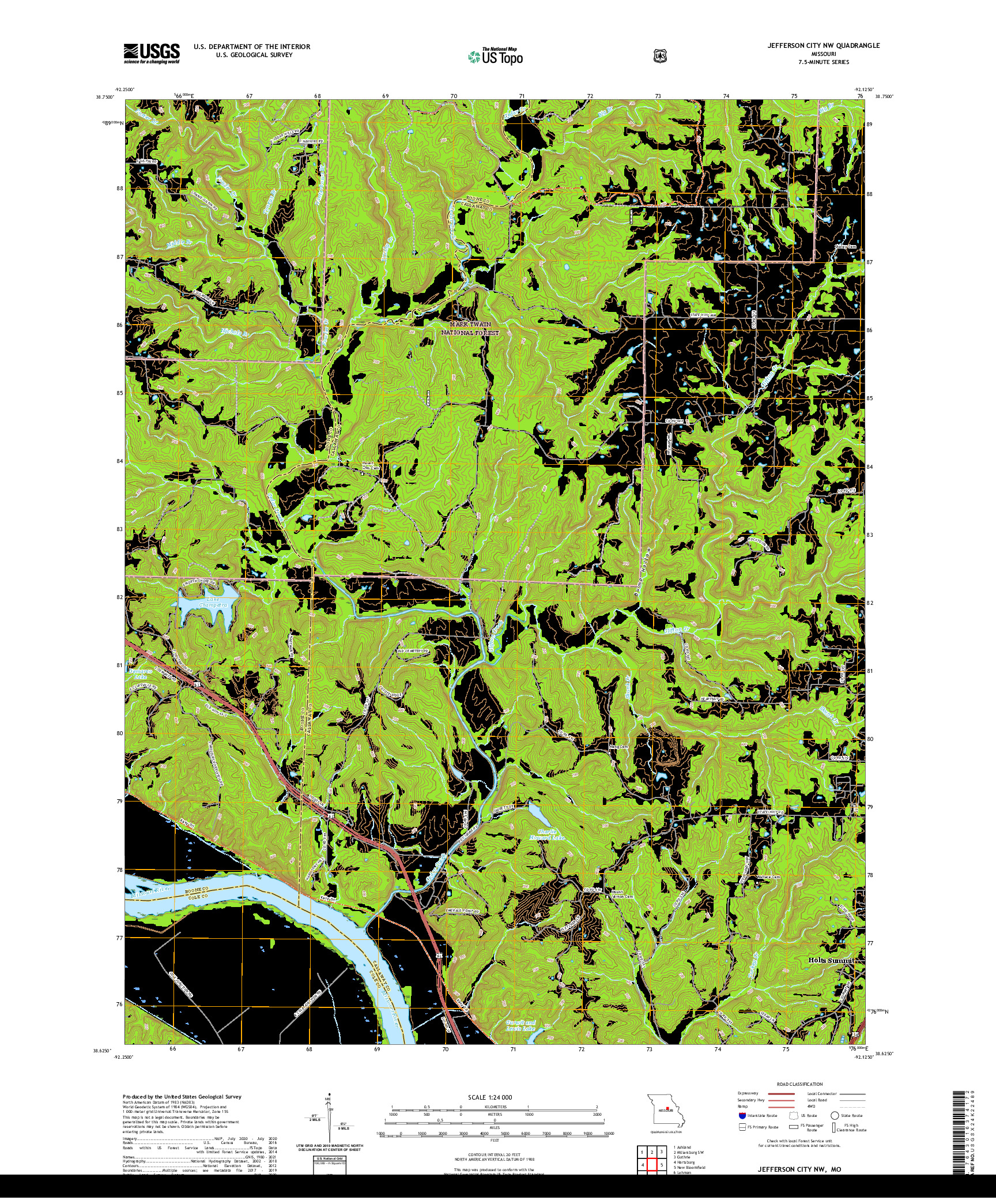 USGS US TOPO 7.5-MINUTE MAP FOR JEFFERSON CITY NW, MO 2021