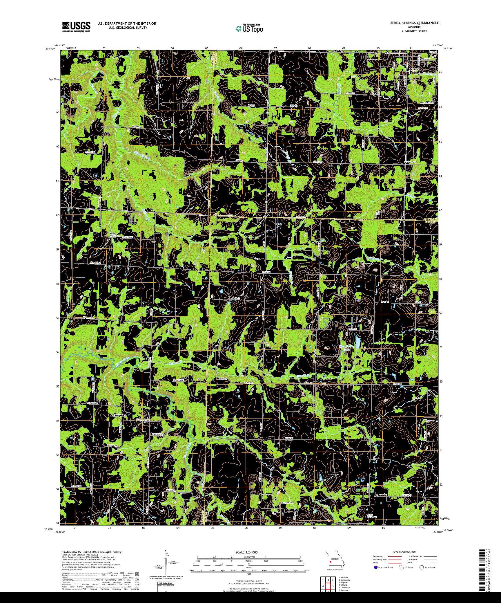 USGS US TOPO 7.5-MINUTE MAP FOR JERICO SPRINGS, MO 2021