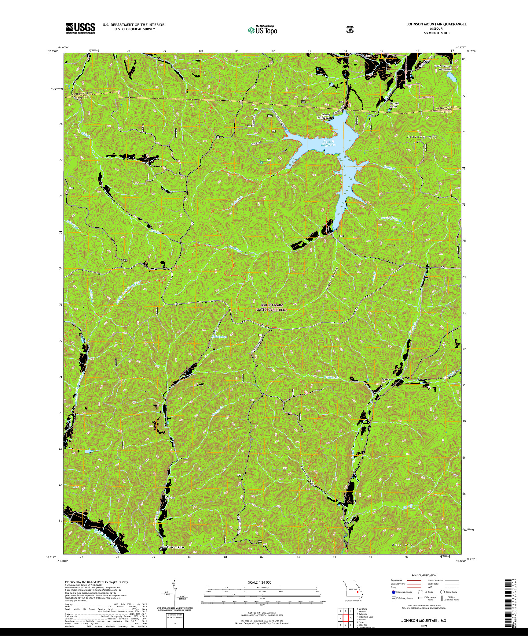 USGS US TOPO 7.5-MINUTE MAP FOR JOHNSON MOUNTAIN, MO 2021