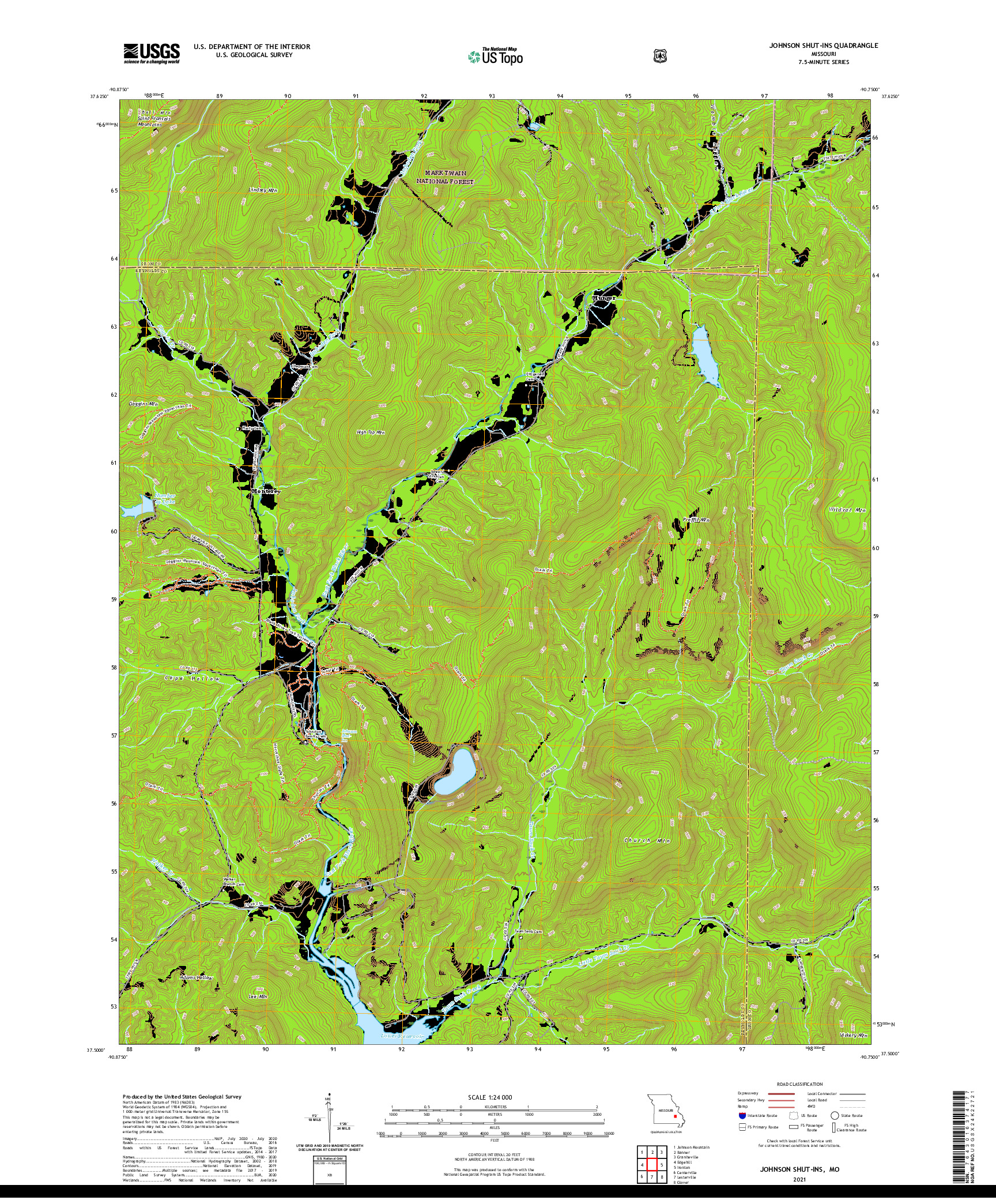 USGS US TOPO 7.5-MINUTE MAP FOR JOHNSON SHUT-INS, MO 2021