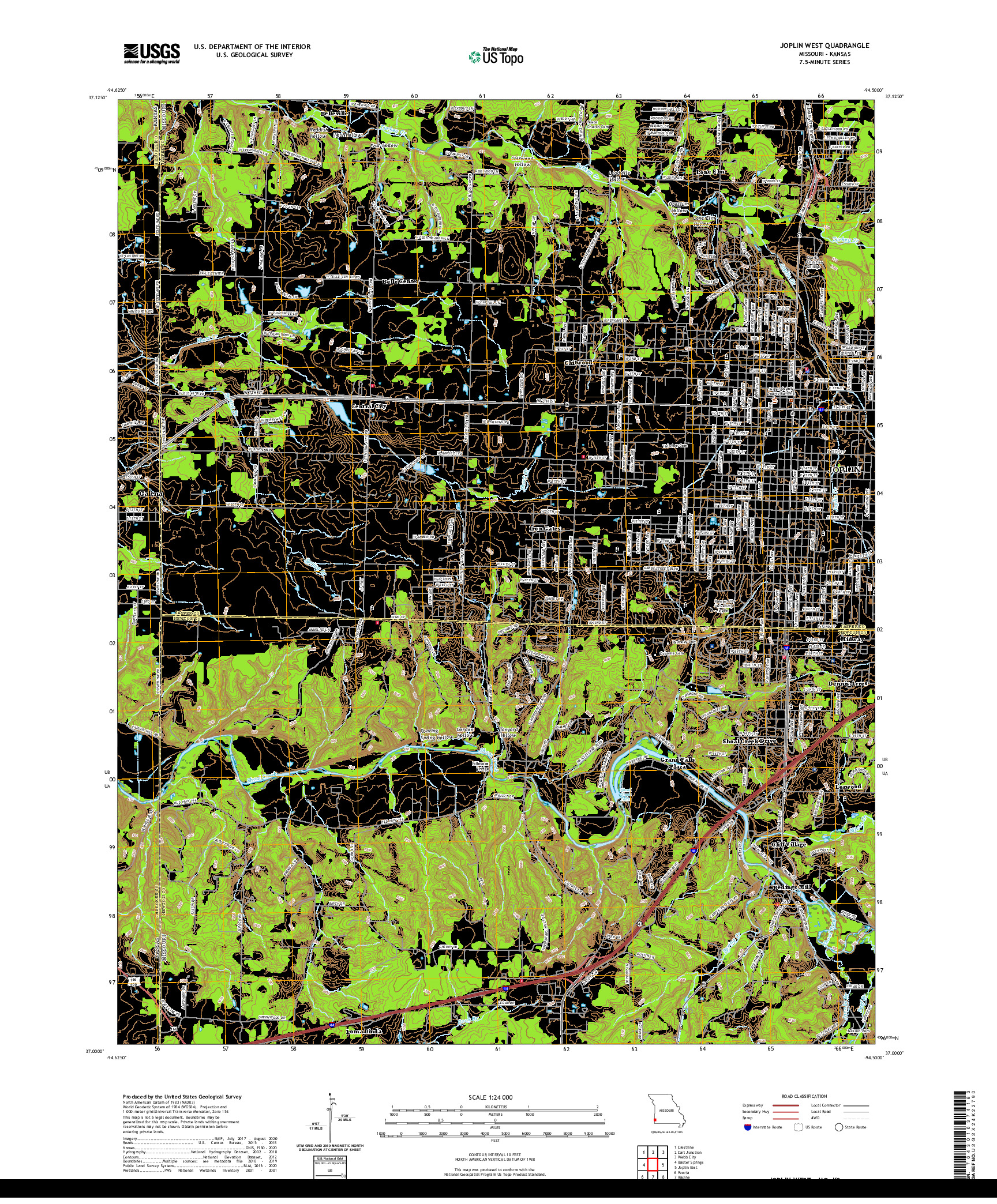 USGS US TOPO 7.5-MINUTE MAP FOR JOPLIN WEST, MO,KS 2021