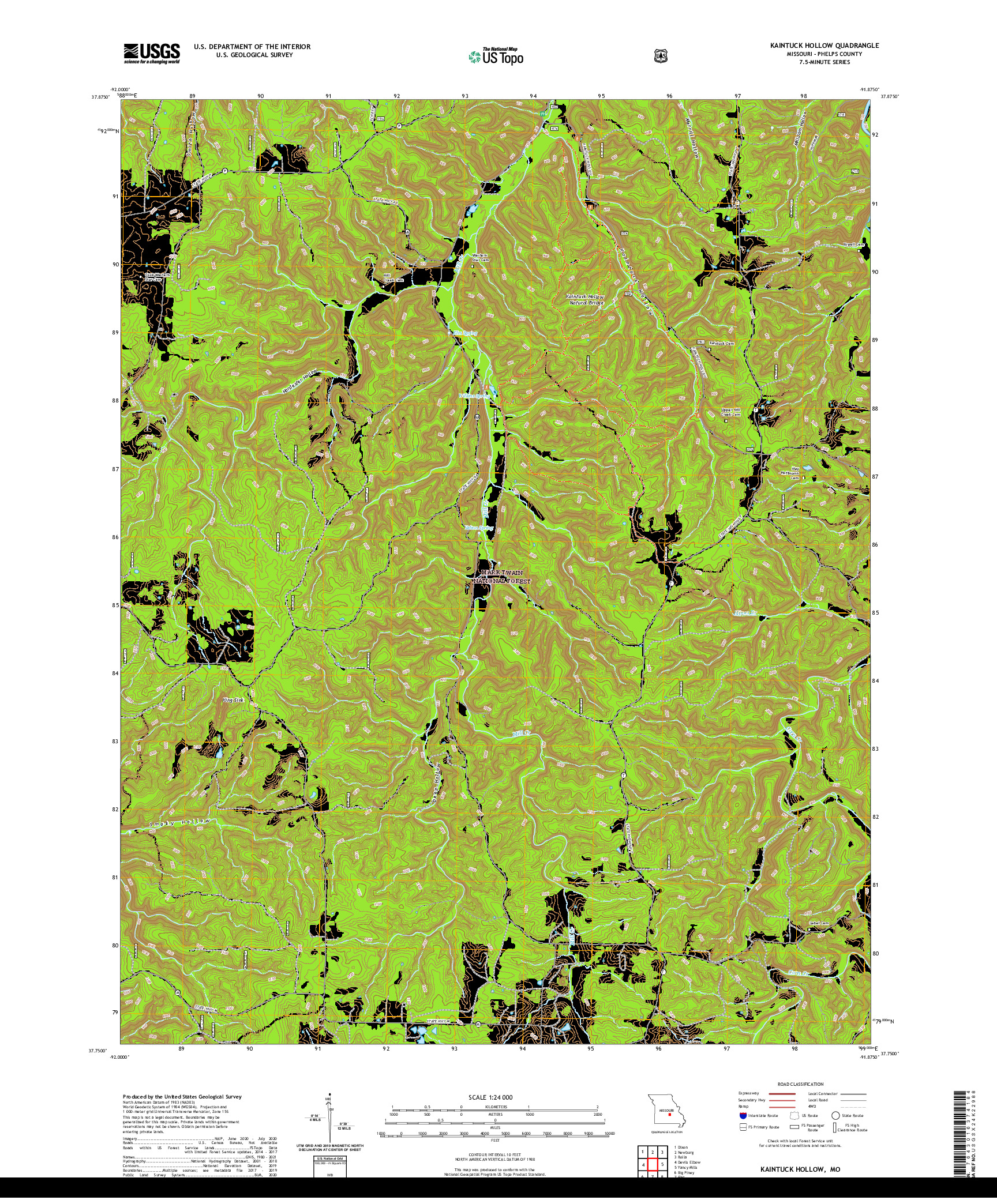 USGS US TOPO 7.5-MINUTE MAP FOR KAINTUCK HOLLOW, MO 2021