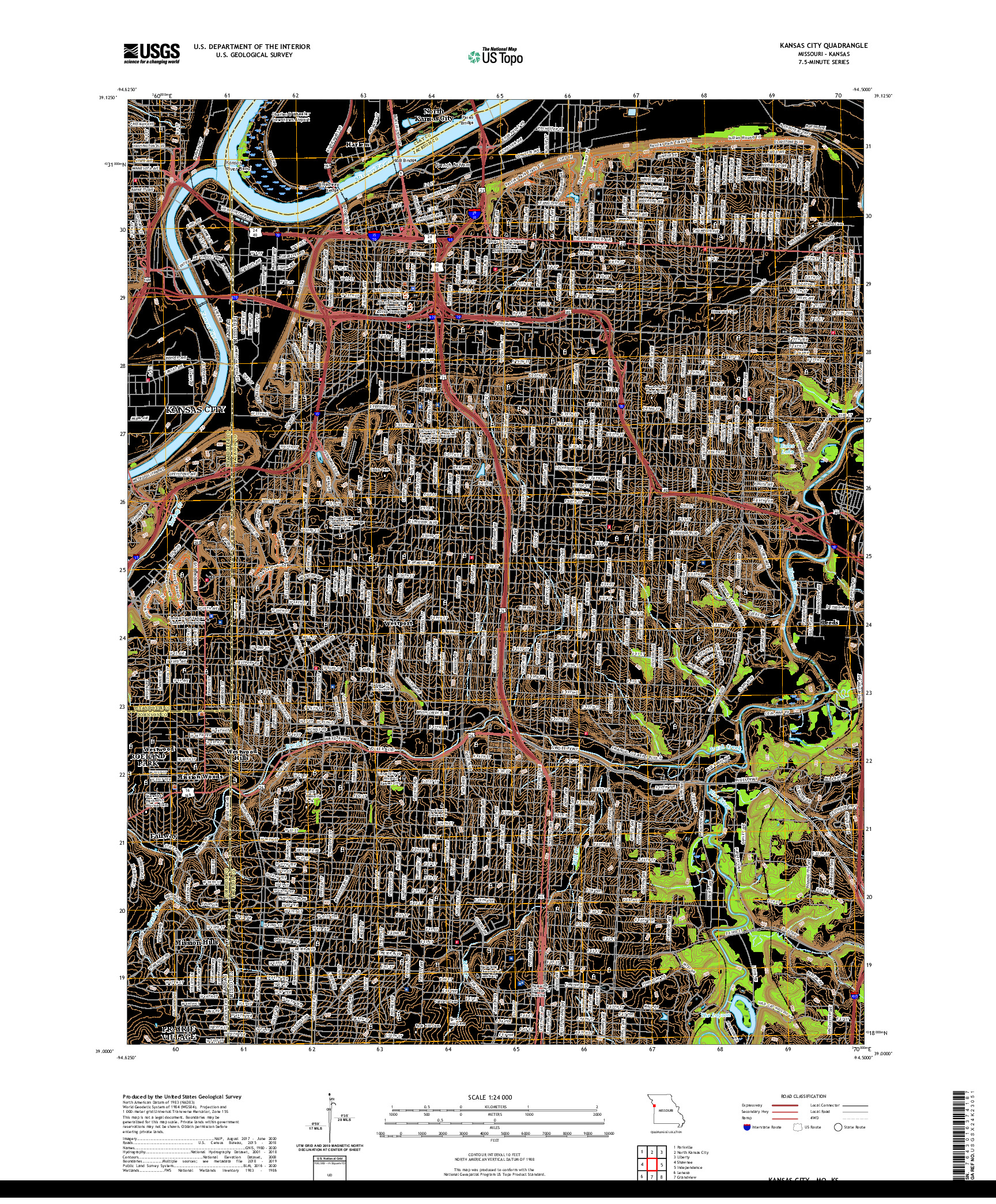 USGS US TOPO 7.5-MINUTE MAP FOR KANSAS CITY, MO,KS 2021