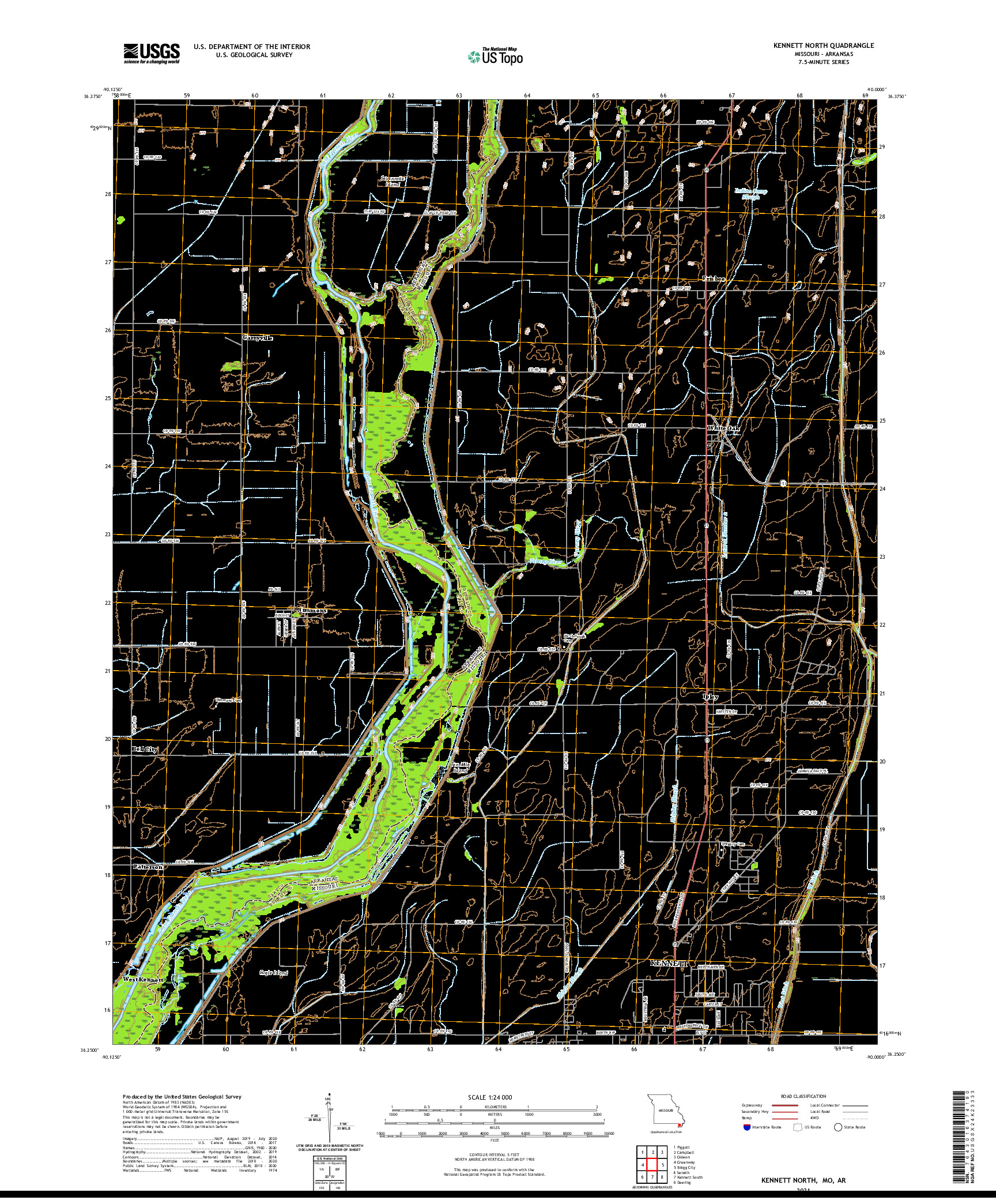 USGS US TOPO 7.5-MINUTE MAP FOR KENNETT NORTH, MO,AR 2021