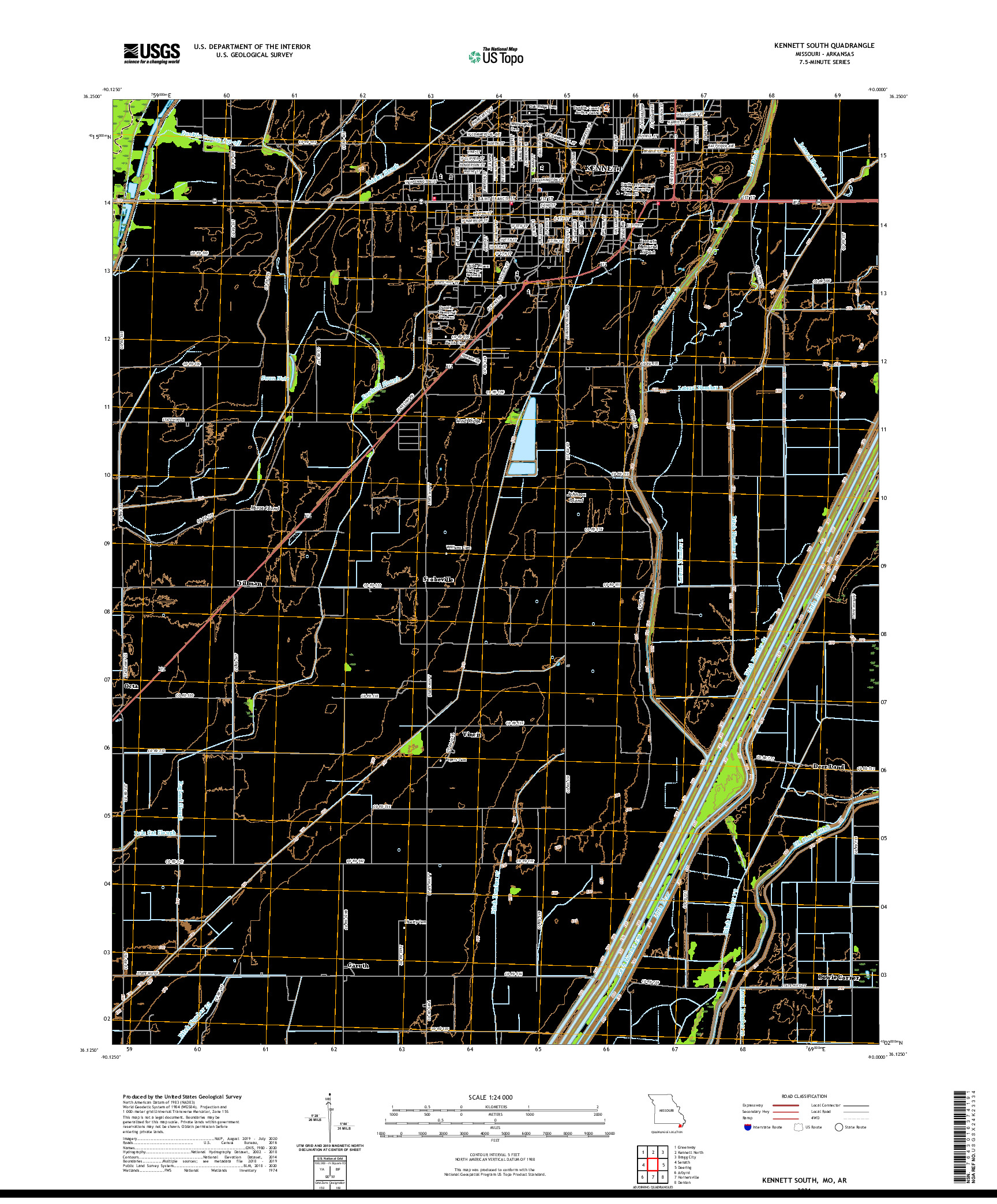 USGS US TOPO 7.5-MINUTE MAP FOR KENNETT SOUTH, MO,AR 2021