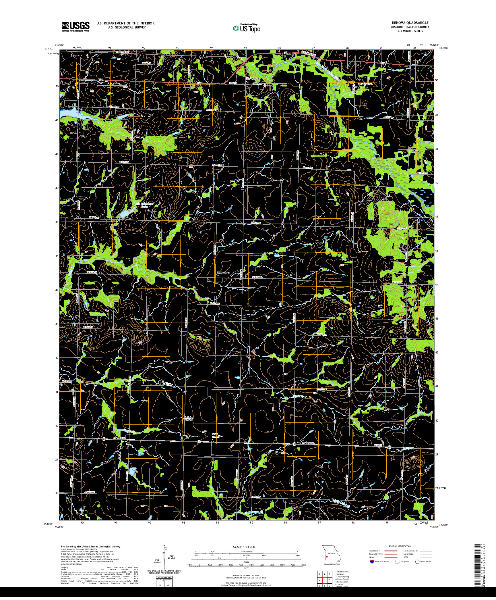 USGS US TOPO 7.5-MINUTE MAP FOR KENOMA, MO 2021