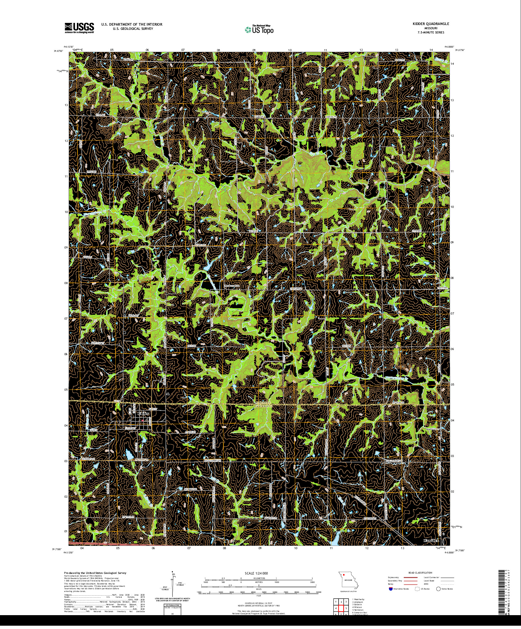 USGS US TOPO 7.5-MINUTE MAP FOR KIDDER, MO 2021