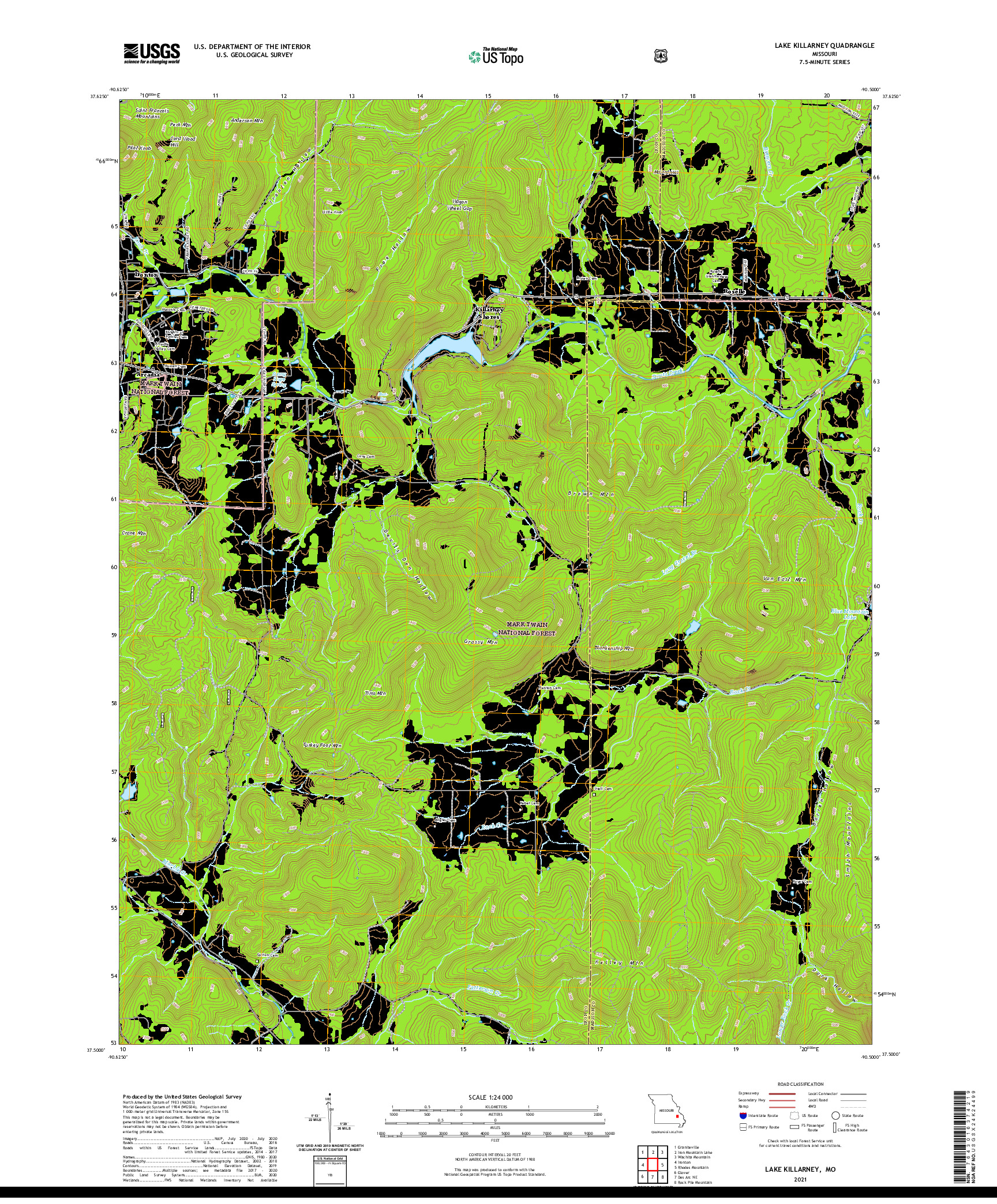 USGS US TOPO 7.5-MINUTE MAP FOR LAKE KILLARNEY, MO 2021