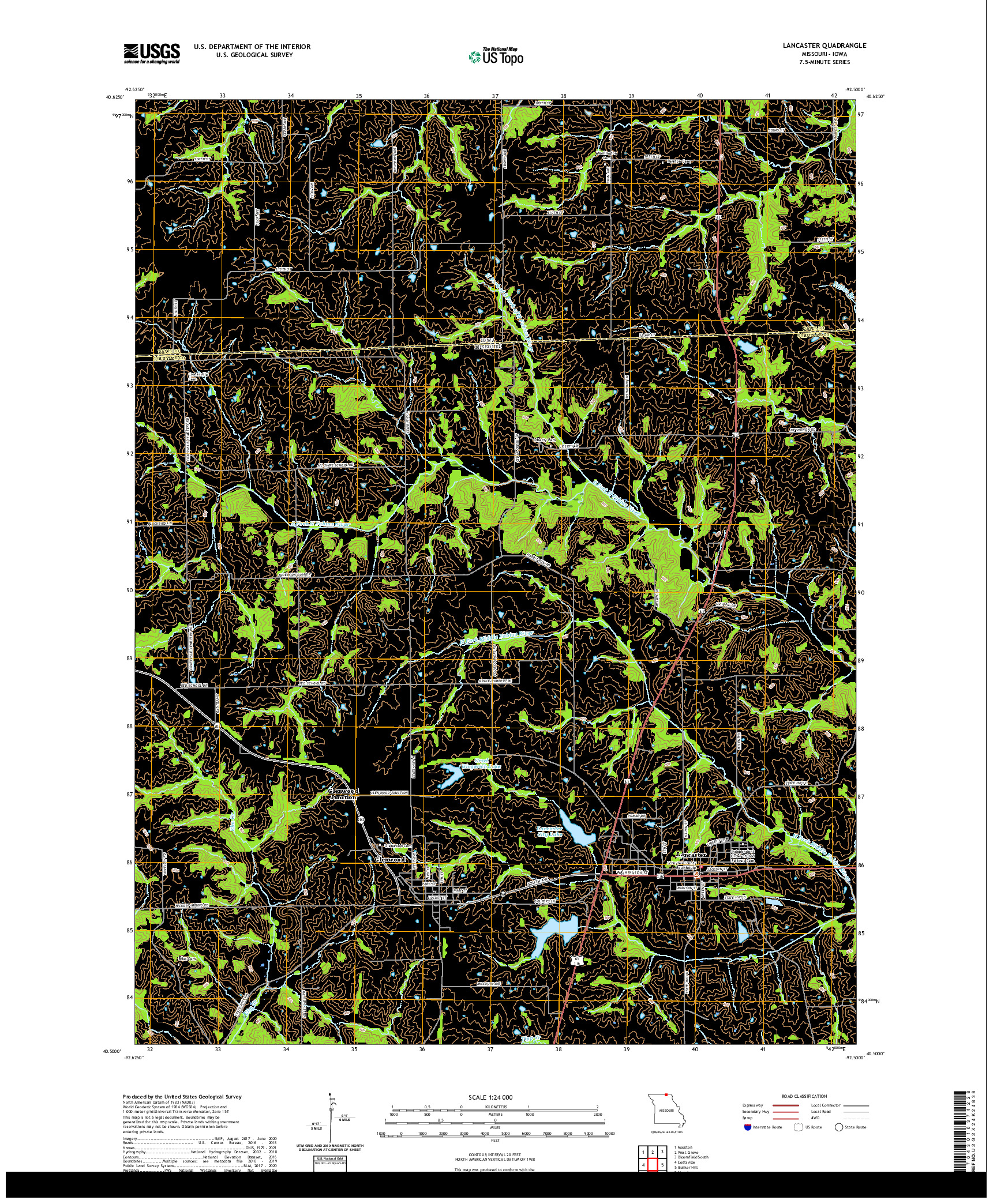 USGS US TOPO 7.5-MINUTE MAP FOR LANCASTER, MO,IA 2021