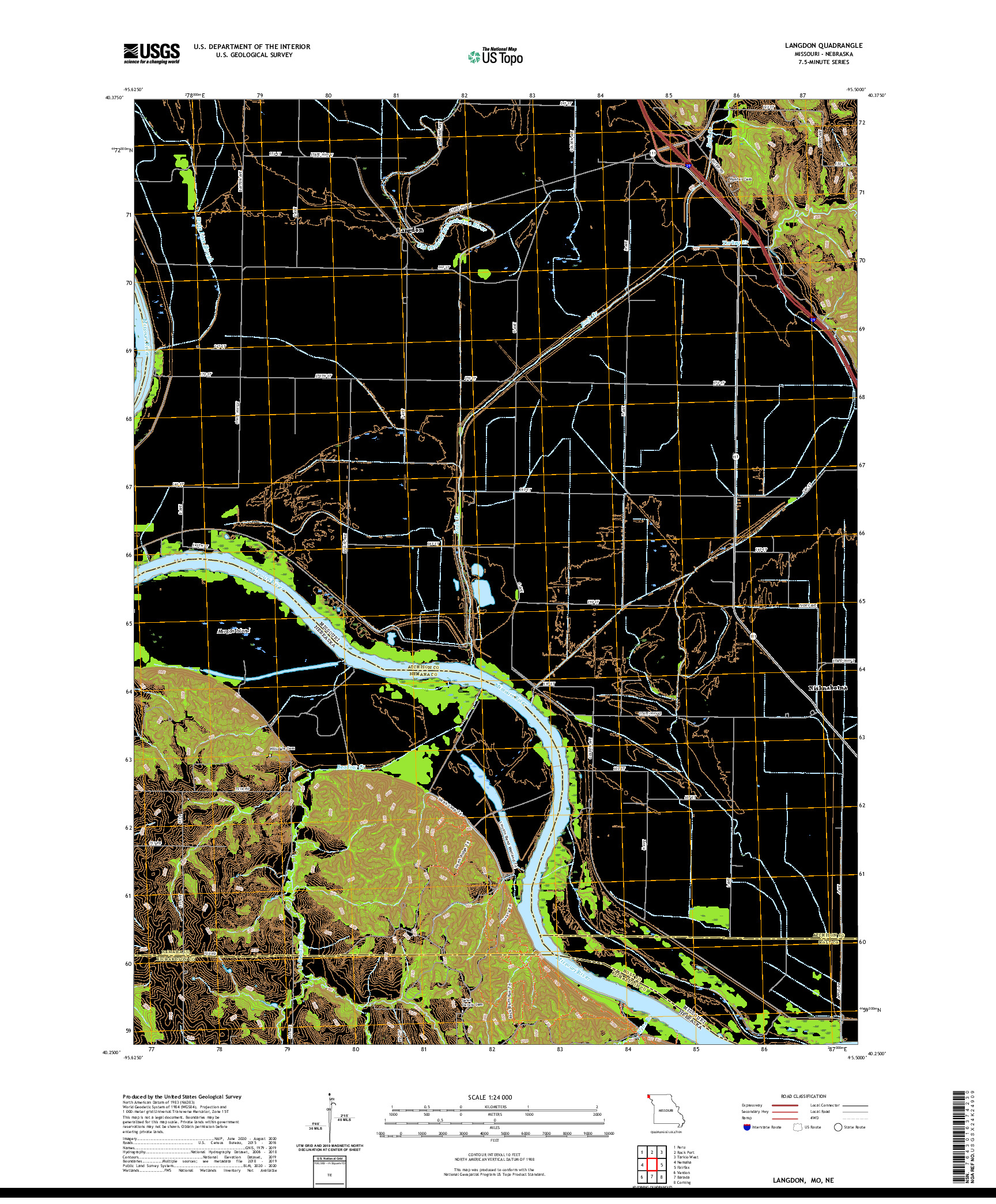 USGS US TOPO 7.5-MINUTE MAP FOR LANGDON, MO,NE 2021