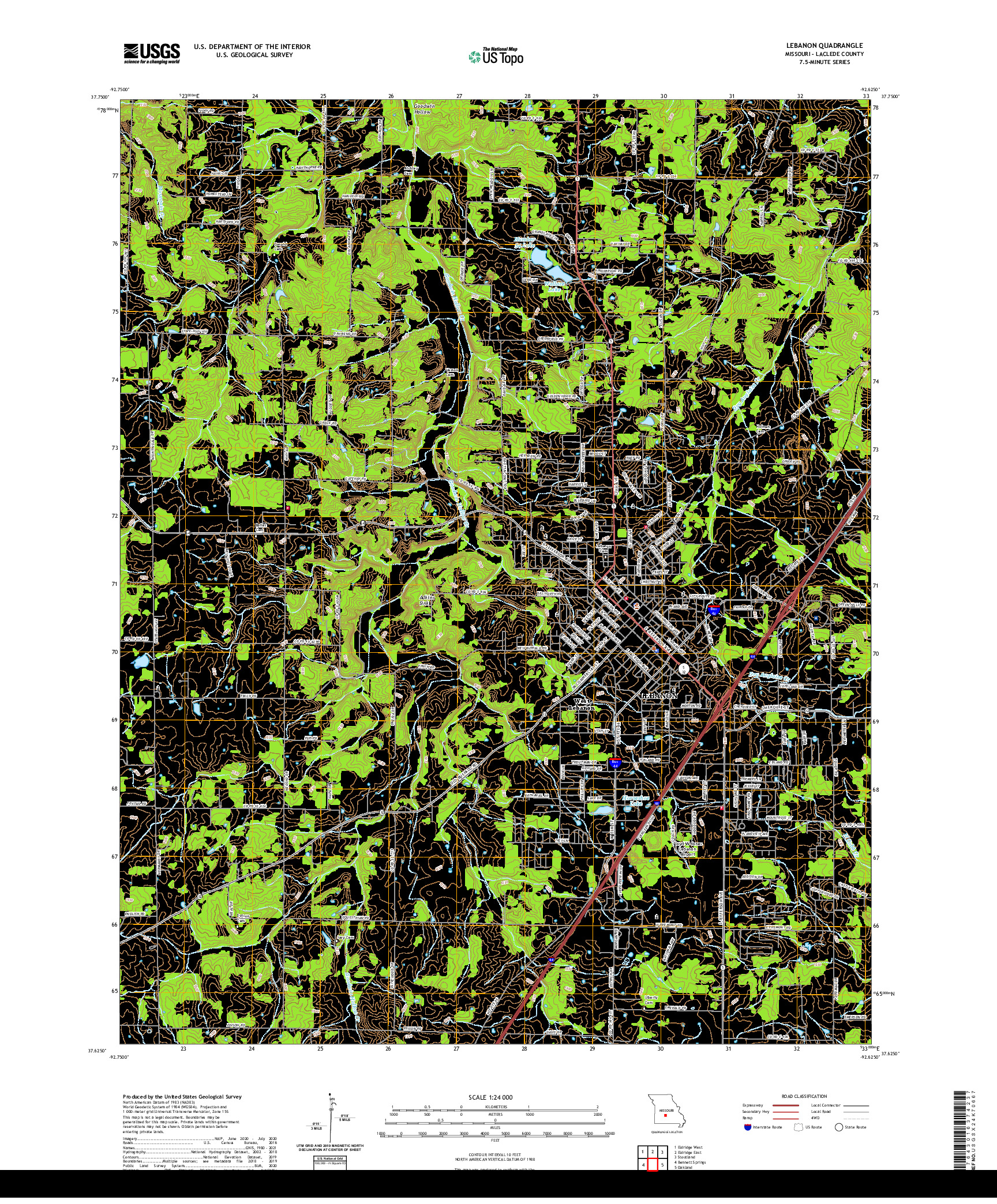 USGS US TOPO 7.5-MINUTE MAP FOR LEBANON, MO 2021