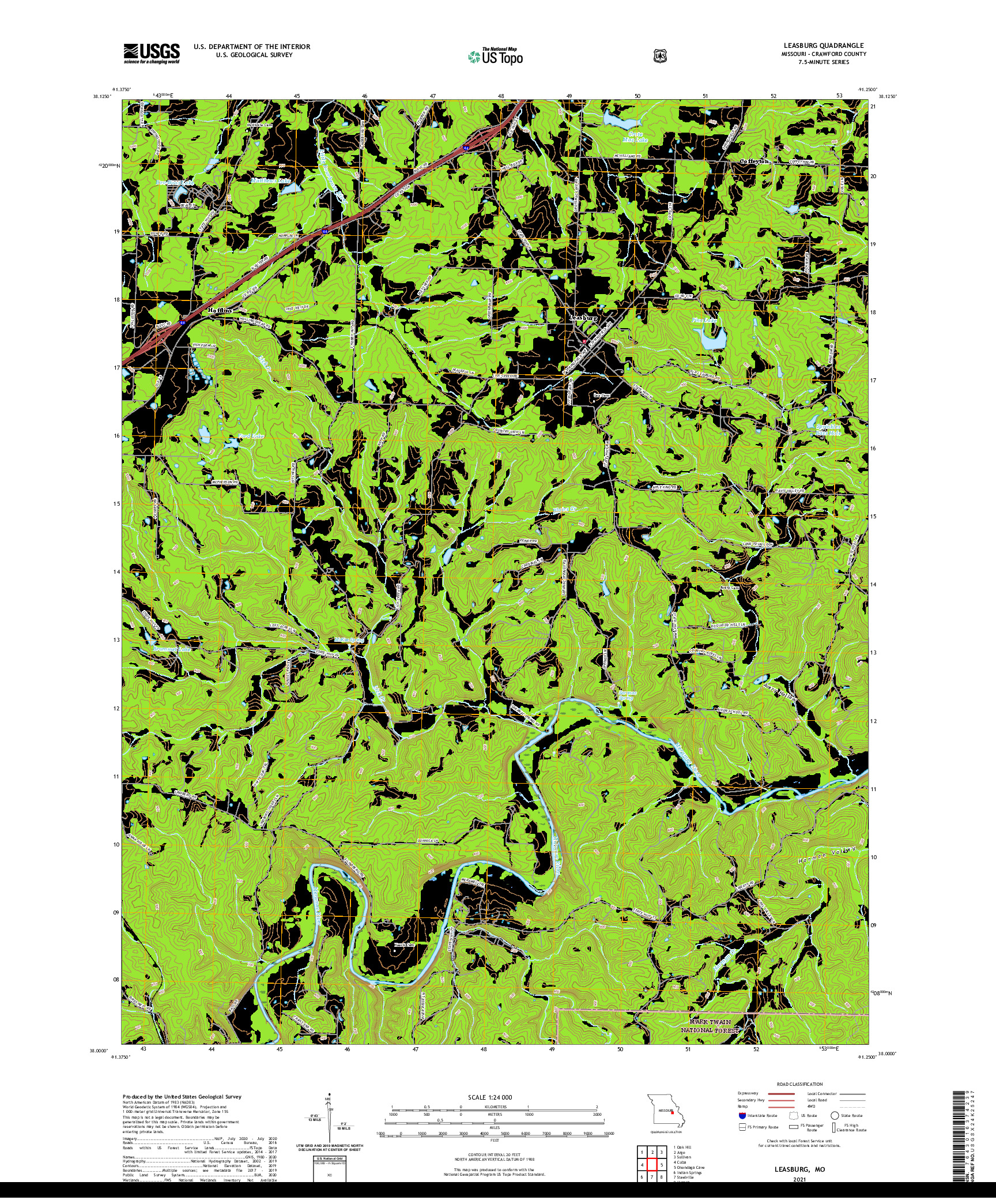 USGS US TOPO 7.5-MINUTE MAP FOR LEASBURG, MO 2021