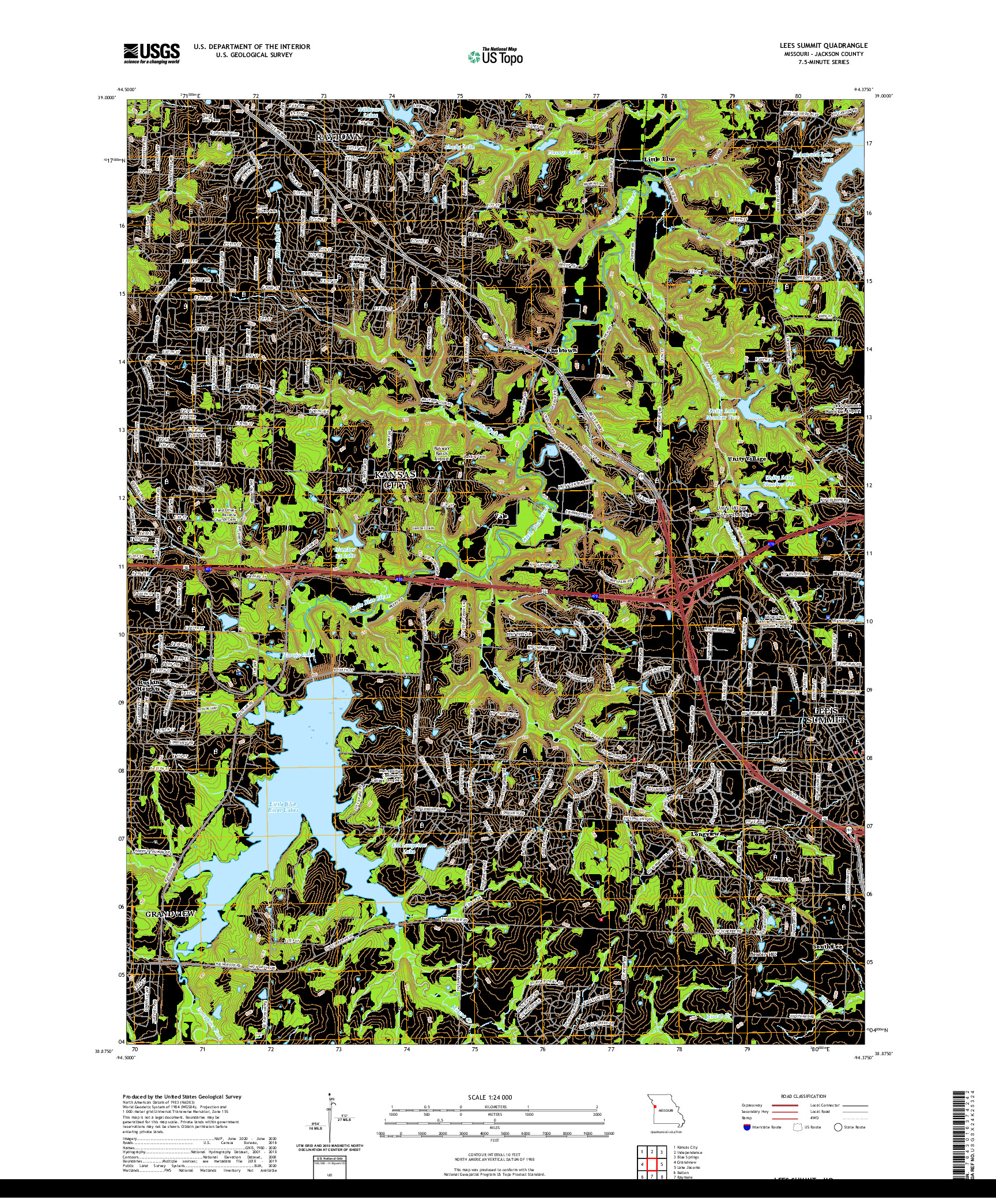 USGS US TOPO 7.5-MINUTE MAP FOR LEES SUMMIT, MO 2021