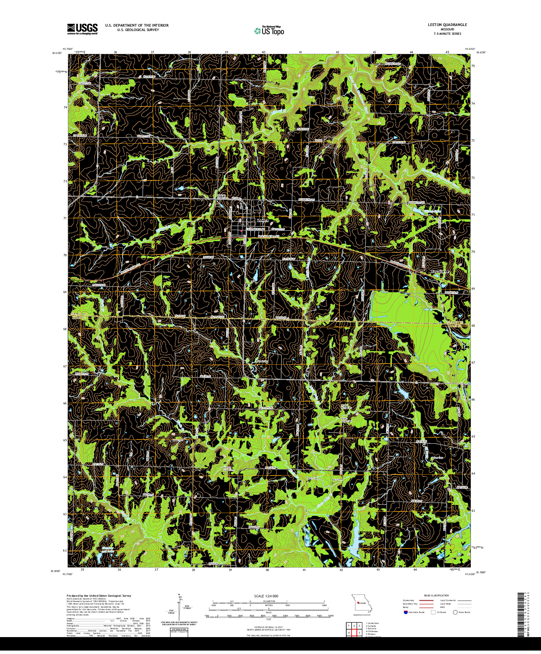 USGS US TOPO 7.5-MINUTE MAP FOR LEETON, MO 2021
