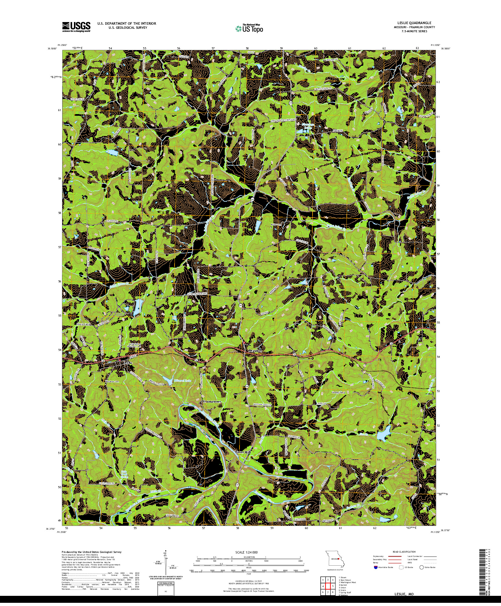 USGS US TOPO 7.5-MINUTE MAP FOR LESLIE, MO 2021