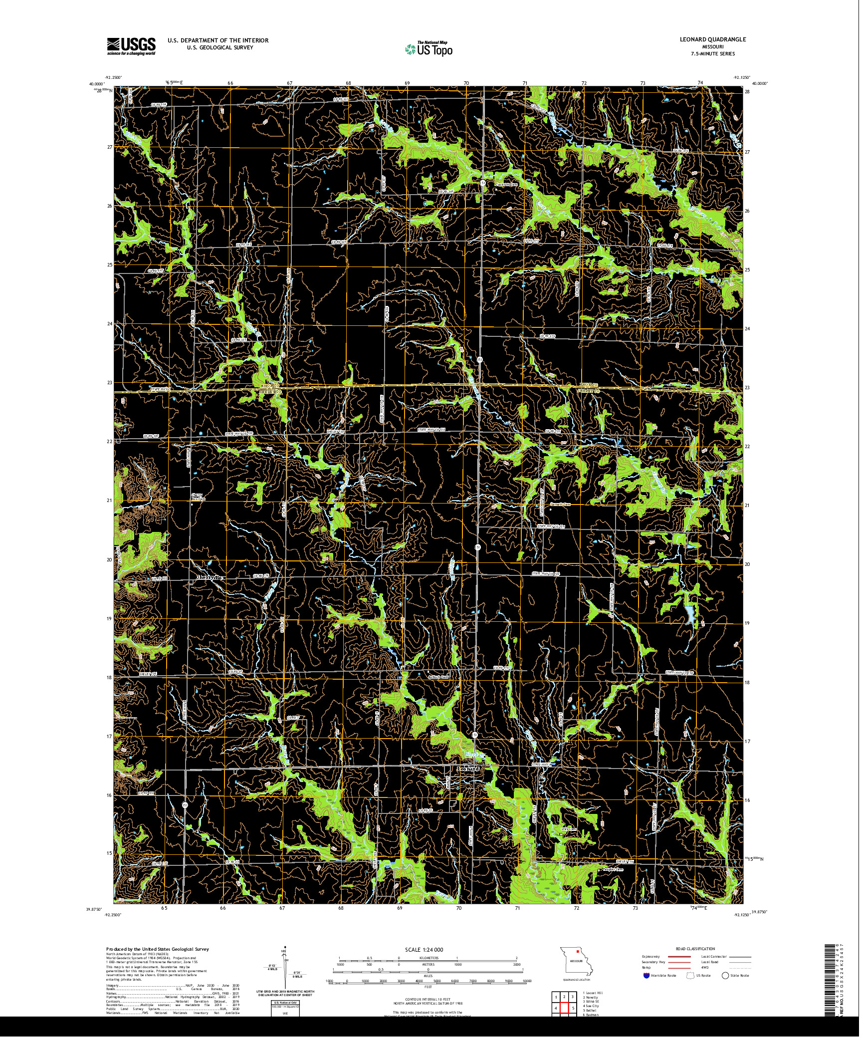 USGS US TOPO 7.5-MINUTE MAP FOR LEONARD, MO 2021