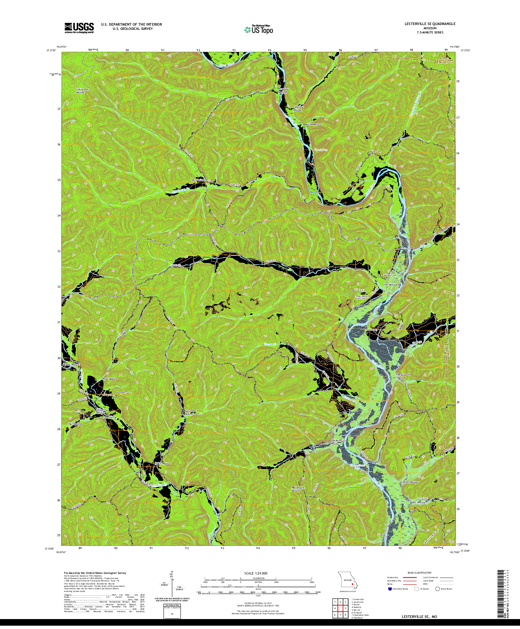 USGS US TOPO 7.5-MINUTE MAP FOR LESTERVILLE SE, MO 2021