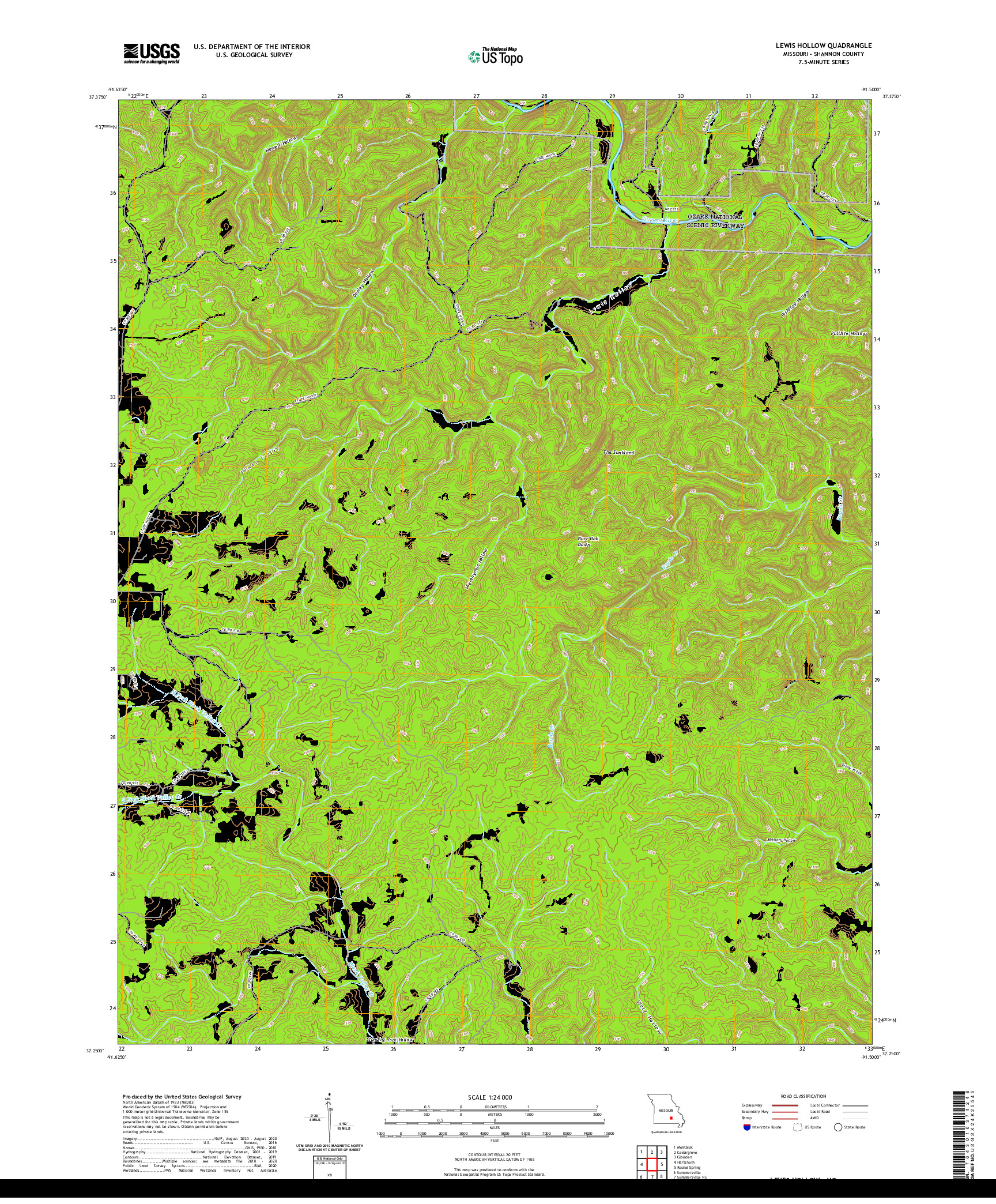 USGS US TOPO 7.5-MINUTE MAP FOR LEWIS HOLLOW, MO 2021