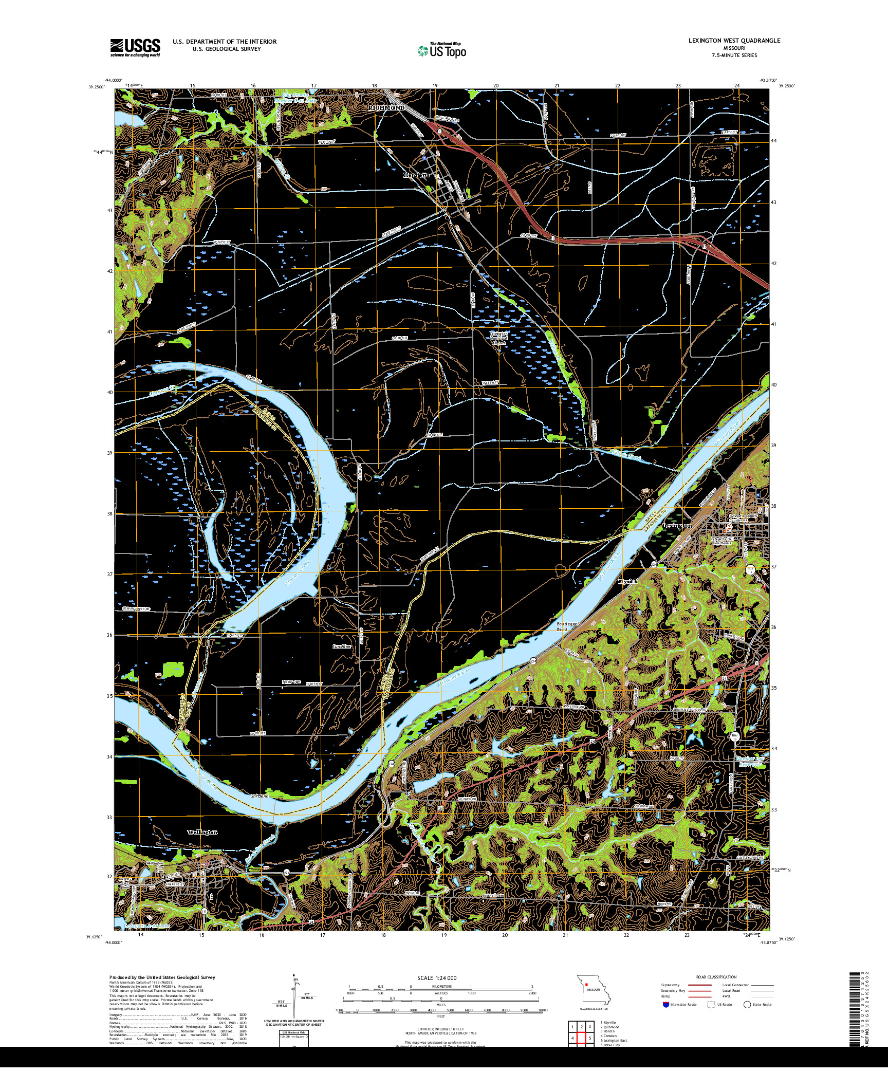 USGS US TOPO 7.5-MINUTE MAP FOR LEXINGTON WEST, MO 2021