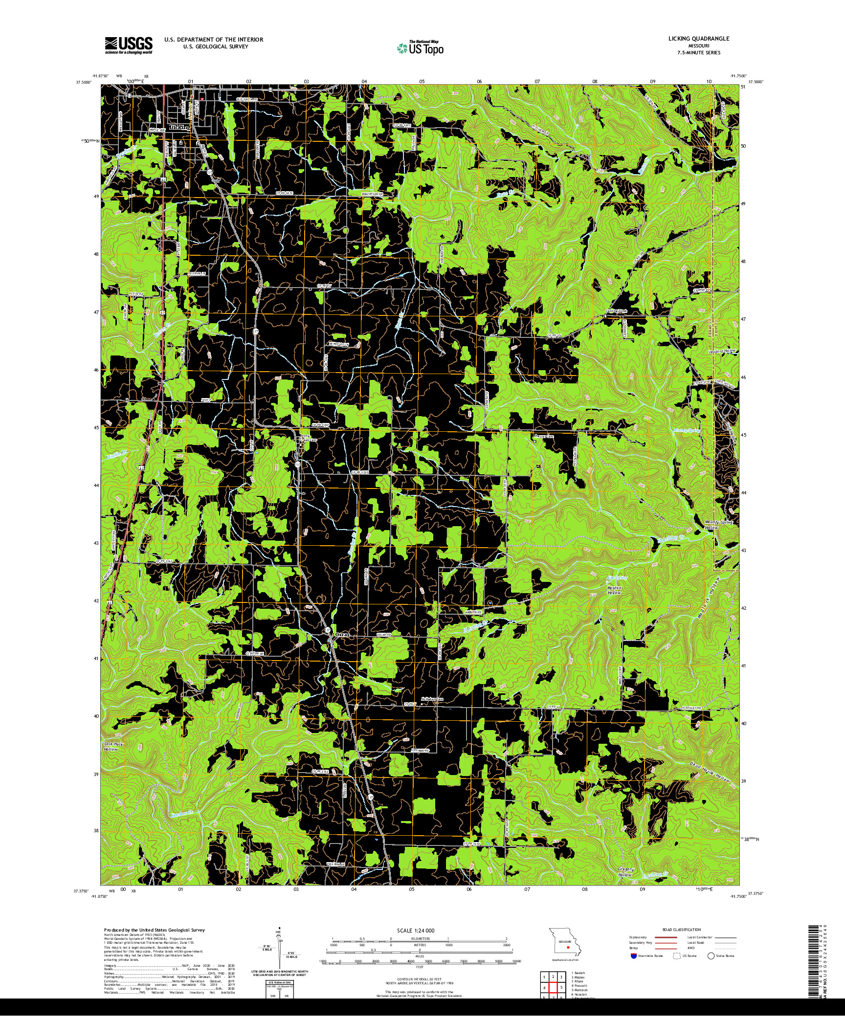 USGS US TOPO 7.5-MINUTE MAP FOR LICKING, MO 2021