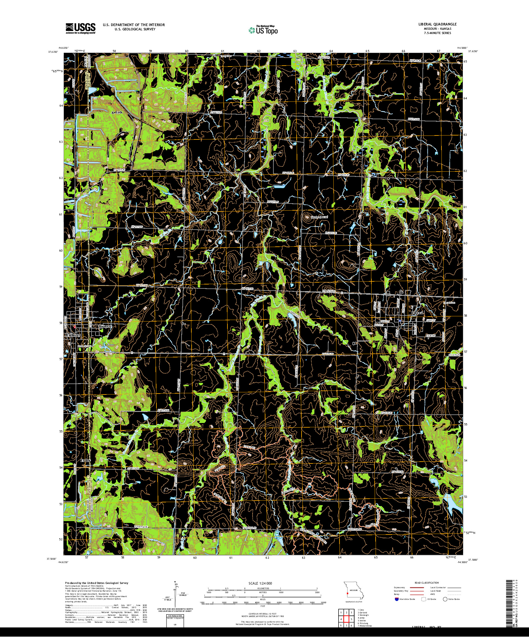 USGS US TOPO 7.5-MINUTE MAP FOR LIBERAL, MO,KS 2021