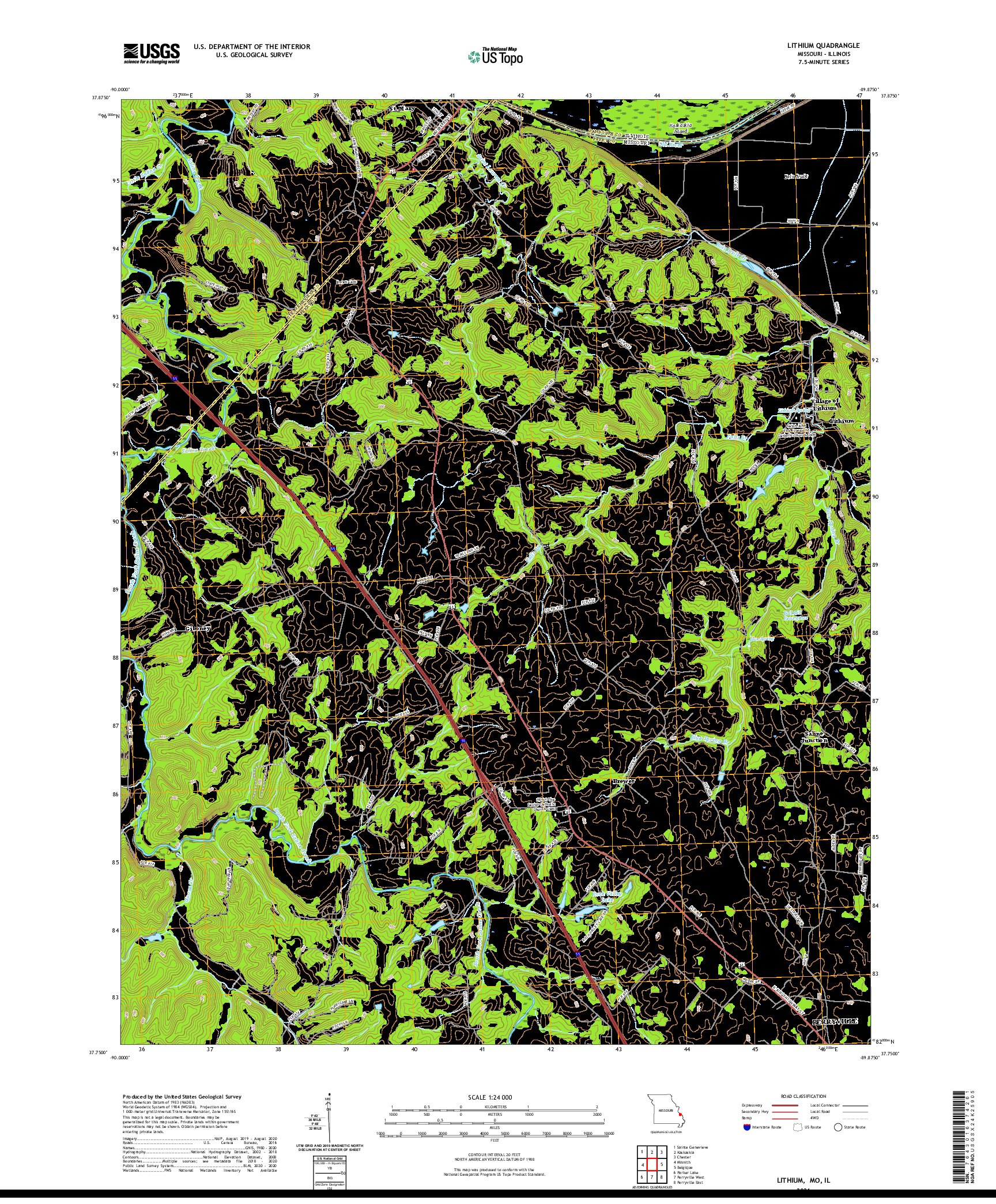 USGS US TOPO 7.5-MINUTE MAP FOR LITHIUM, MO,IL 2021