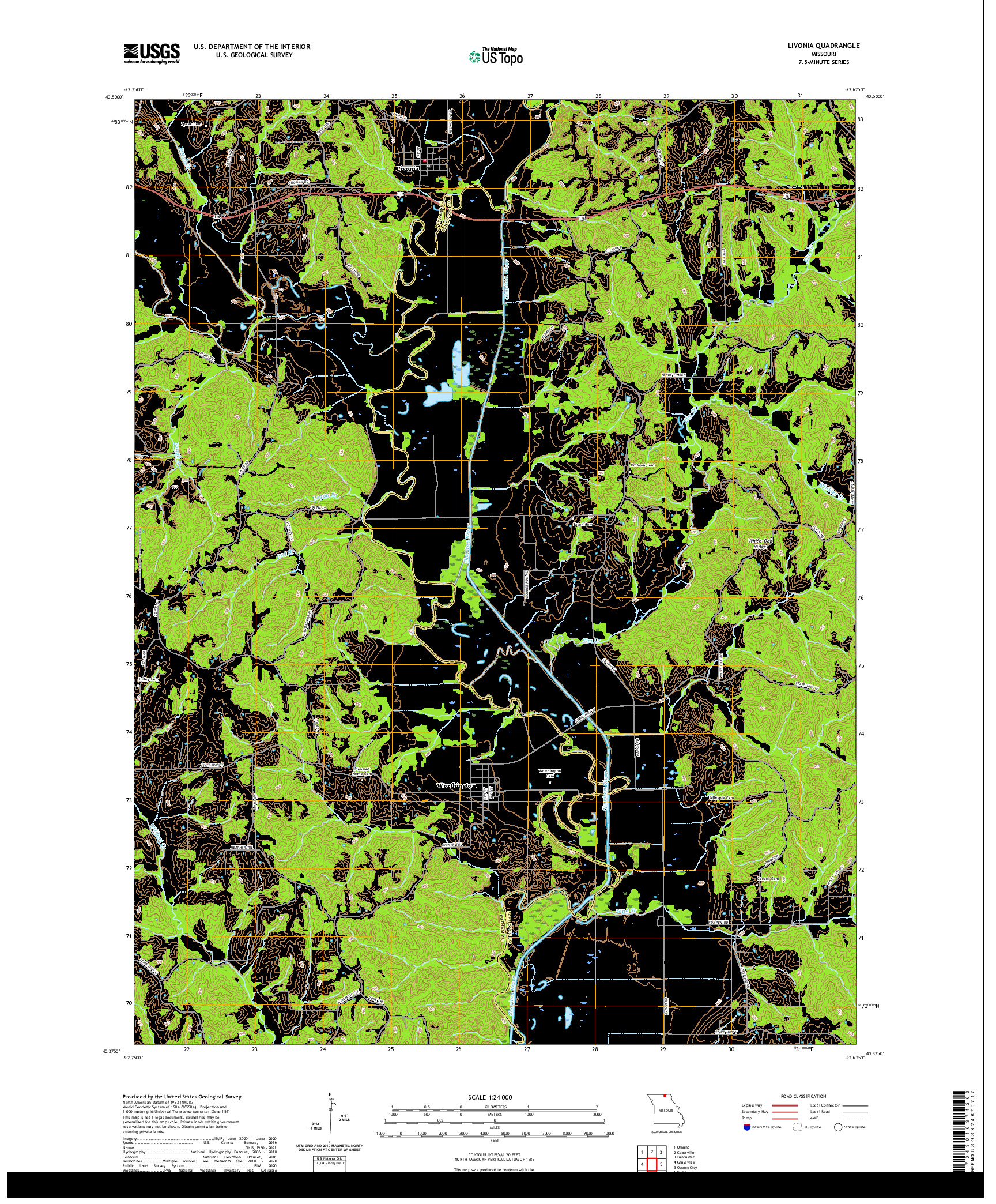 USGS US TOPO 7.5-MINUTE MAP FOR LIVONIA, MO 2021