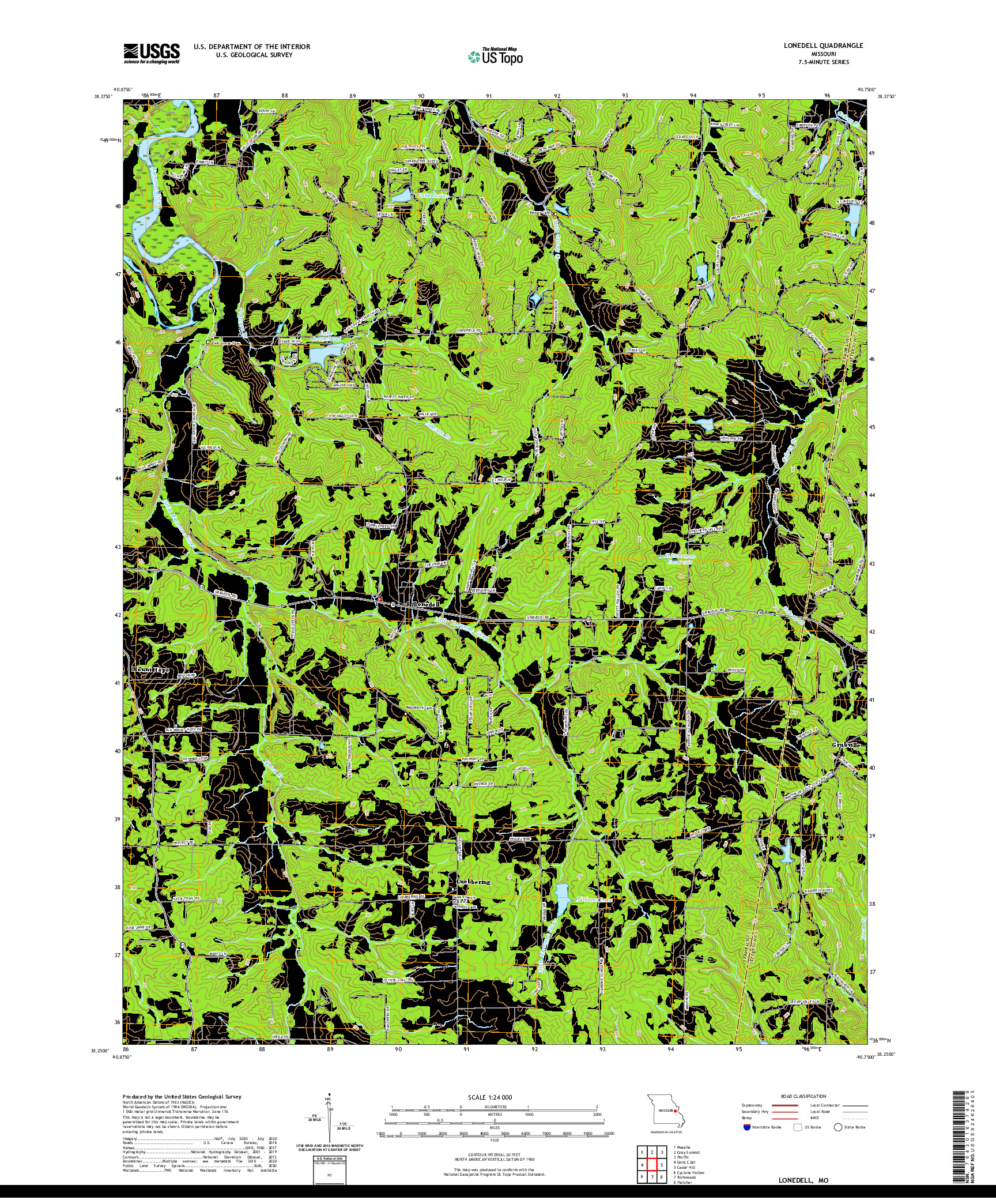 USGS US TOPO 7.5-MINUTE MAP FOR LONEDELL, MO 2021