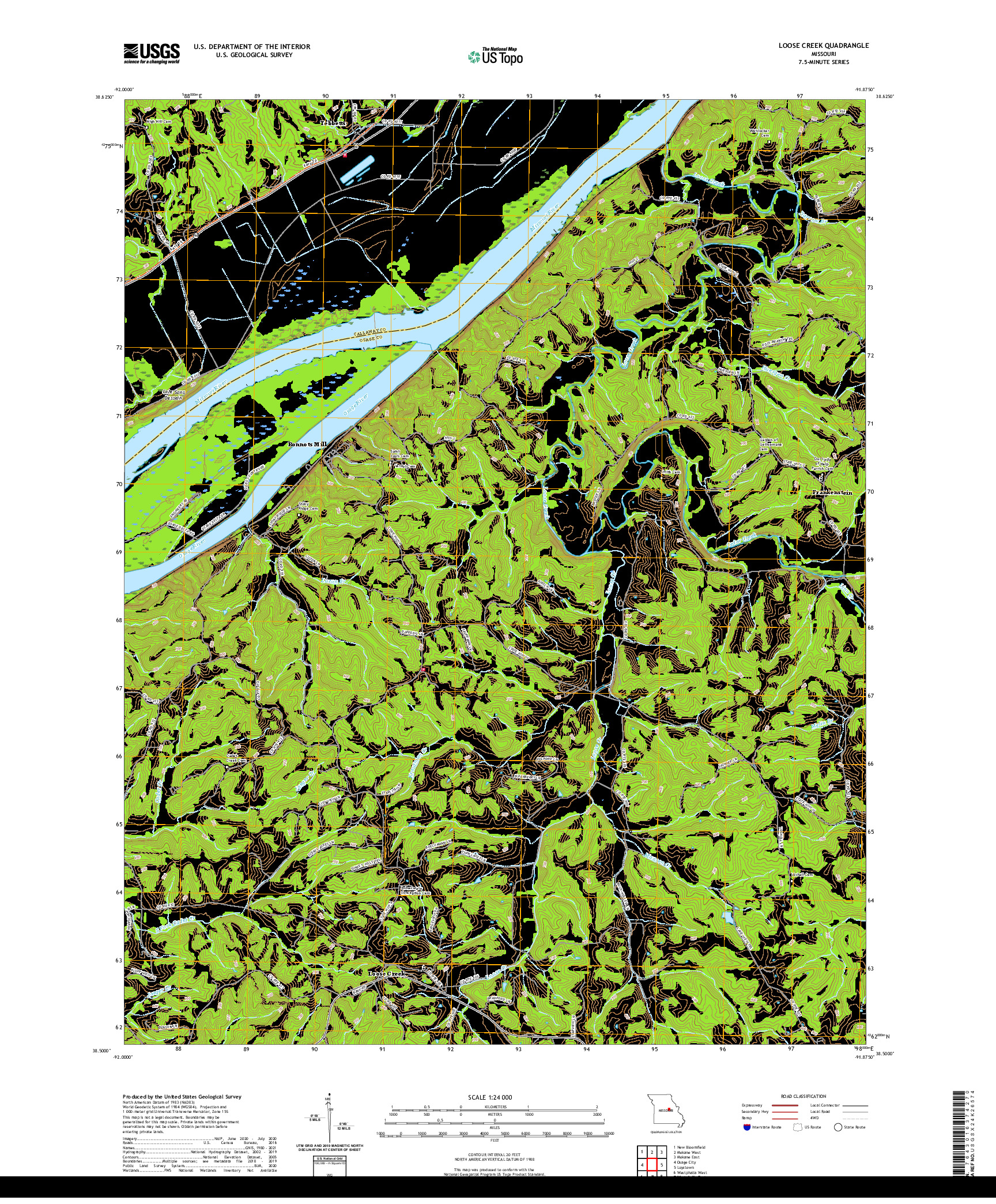 USGS US TOPO 7.5-MINUTE MAP FOR LOOSE CREEK, MO 2021