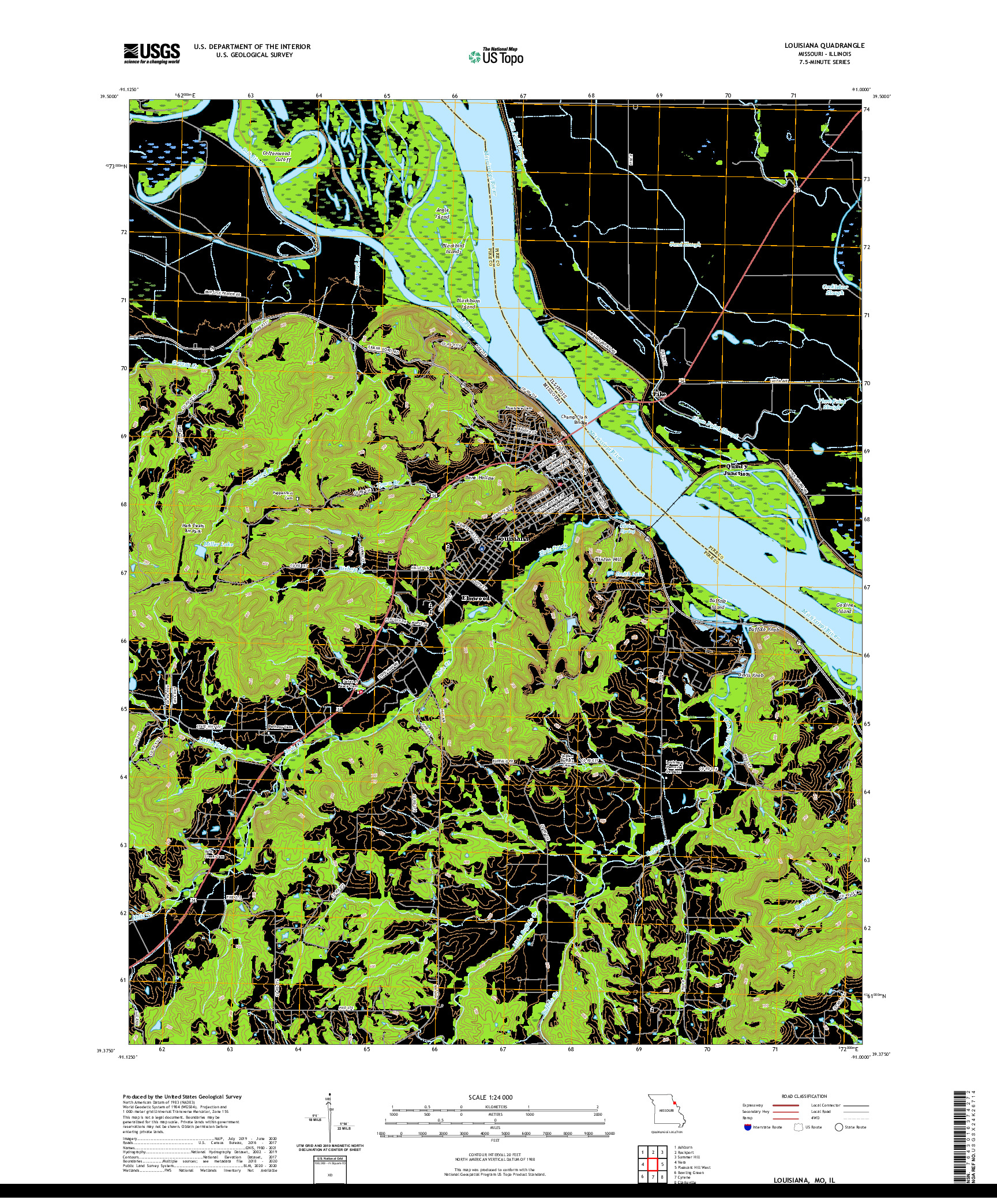 USGS US TOPO 7.5-MINUTE MAP FOR LOUISIANA, MO,IL 2021