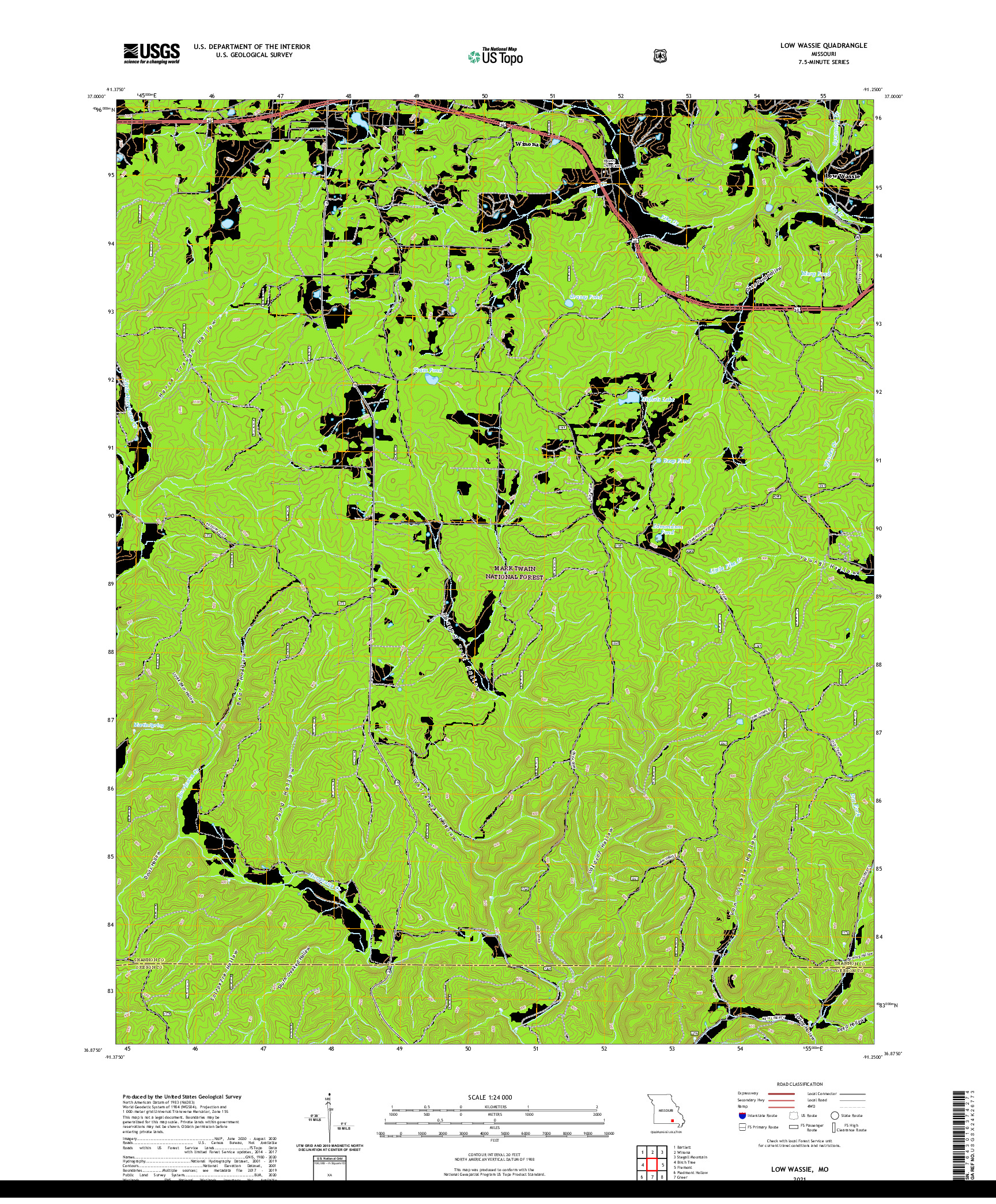 USGS US TOPO 7.5-MINUTE MAP FOR LOW WASSIE, MO 2021