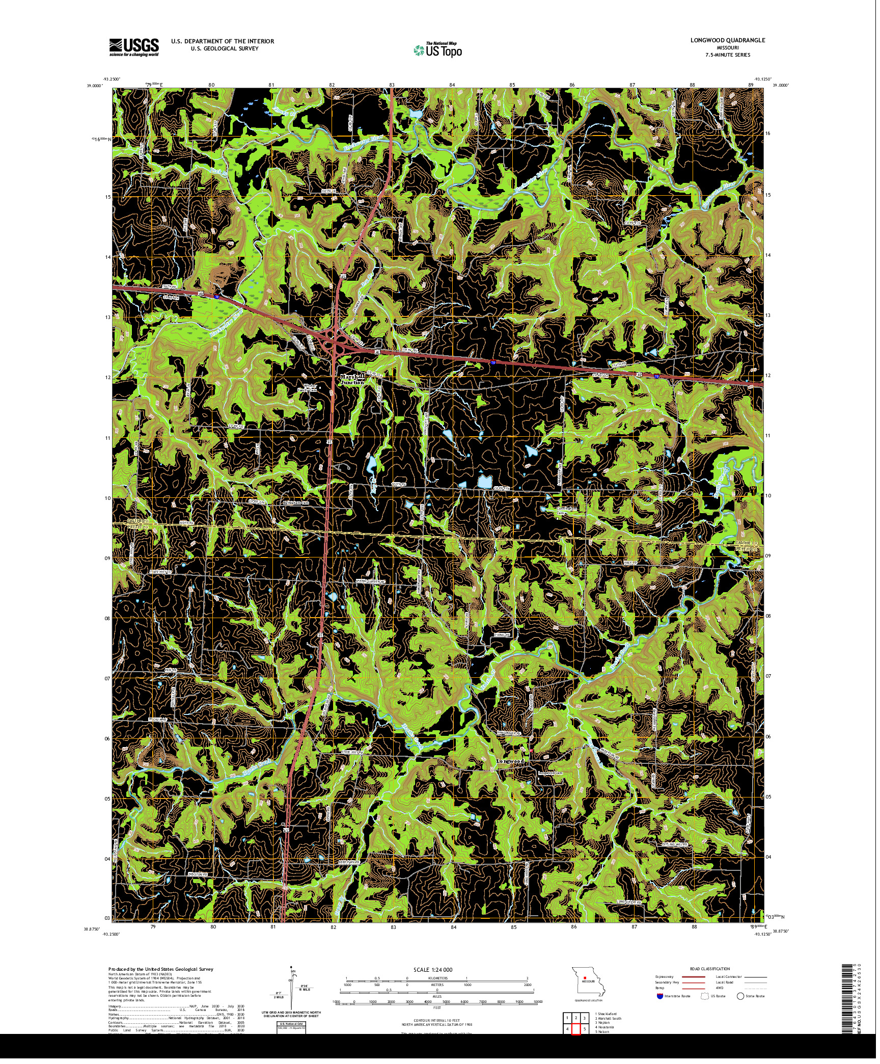 USGS US TOPO 7.5-MINUTE MAP FOR LONGWOOD, MO 2021