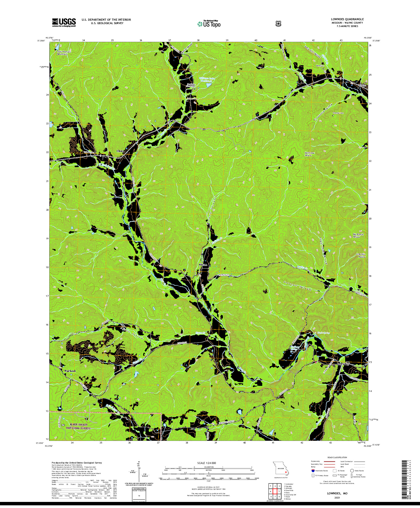 USGS US TOPO 7.5-MINUTE MAP FOR LOWNDES, MO 2021