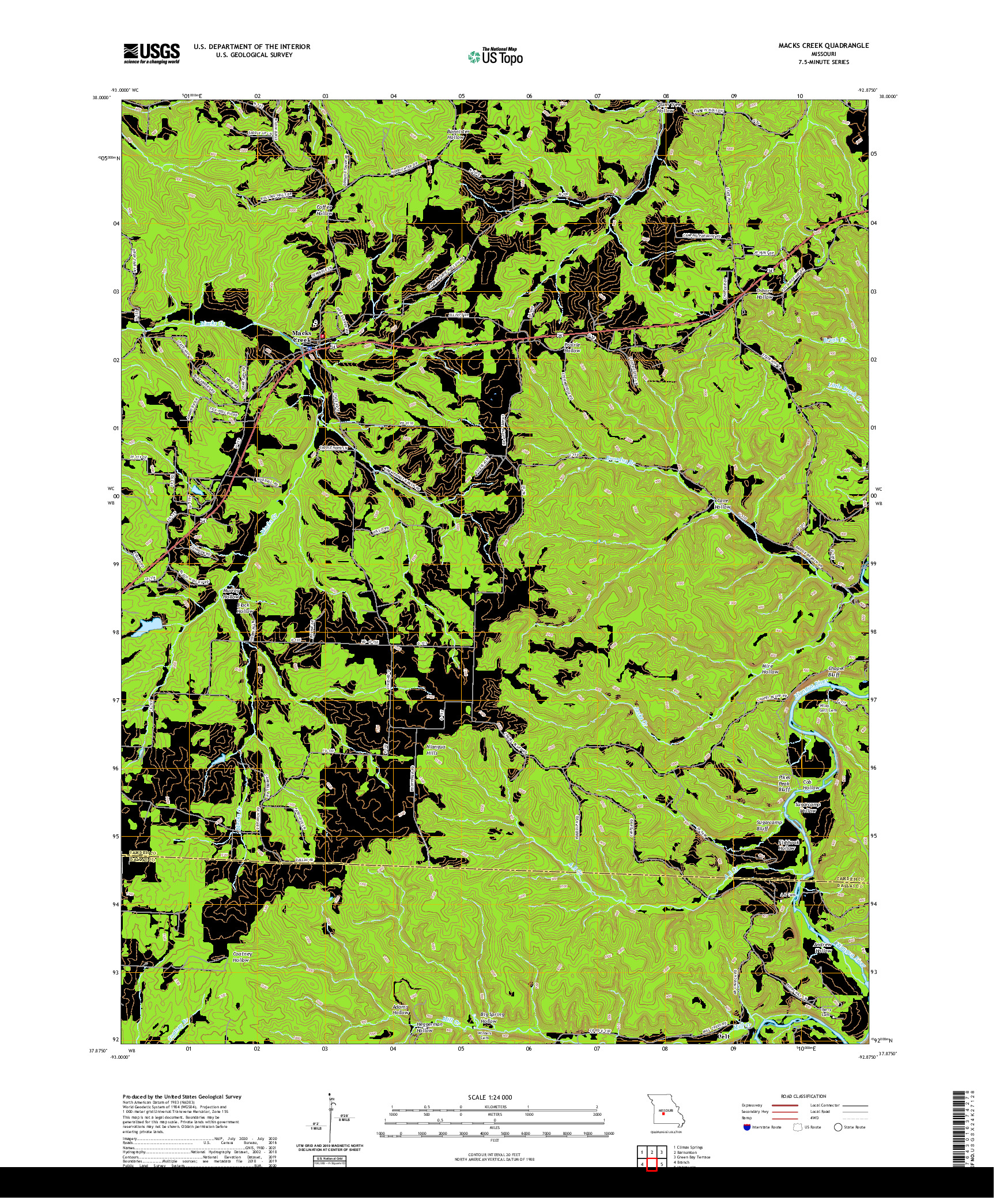 USGS US TOPO 7.5-MINUTE MAP FOR MACKS CREEK, MO 2021