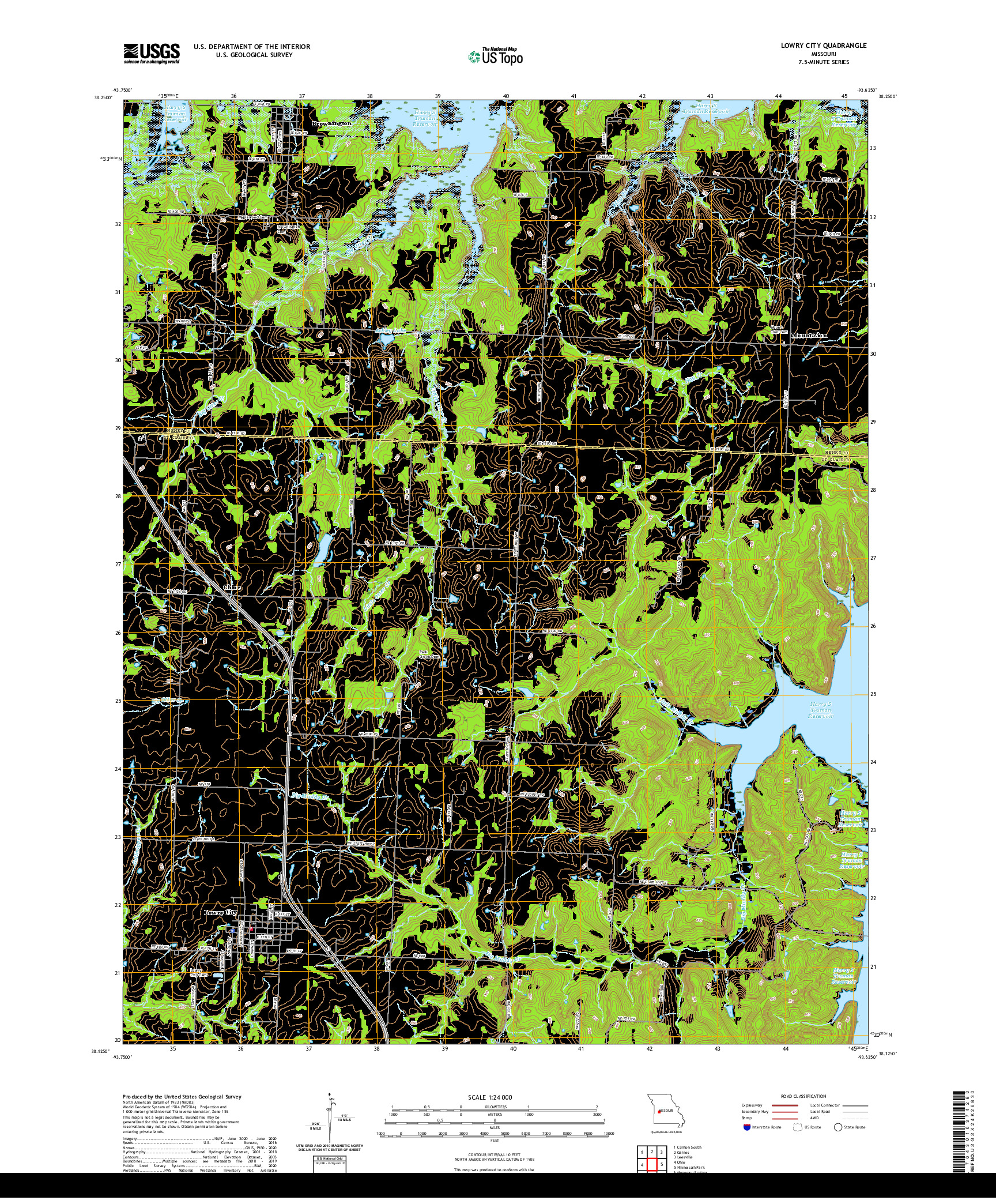 USGS US TOPO 7.5-MINUTE MAP FOR LOWRY CITY, MO 2021