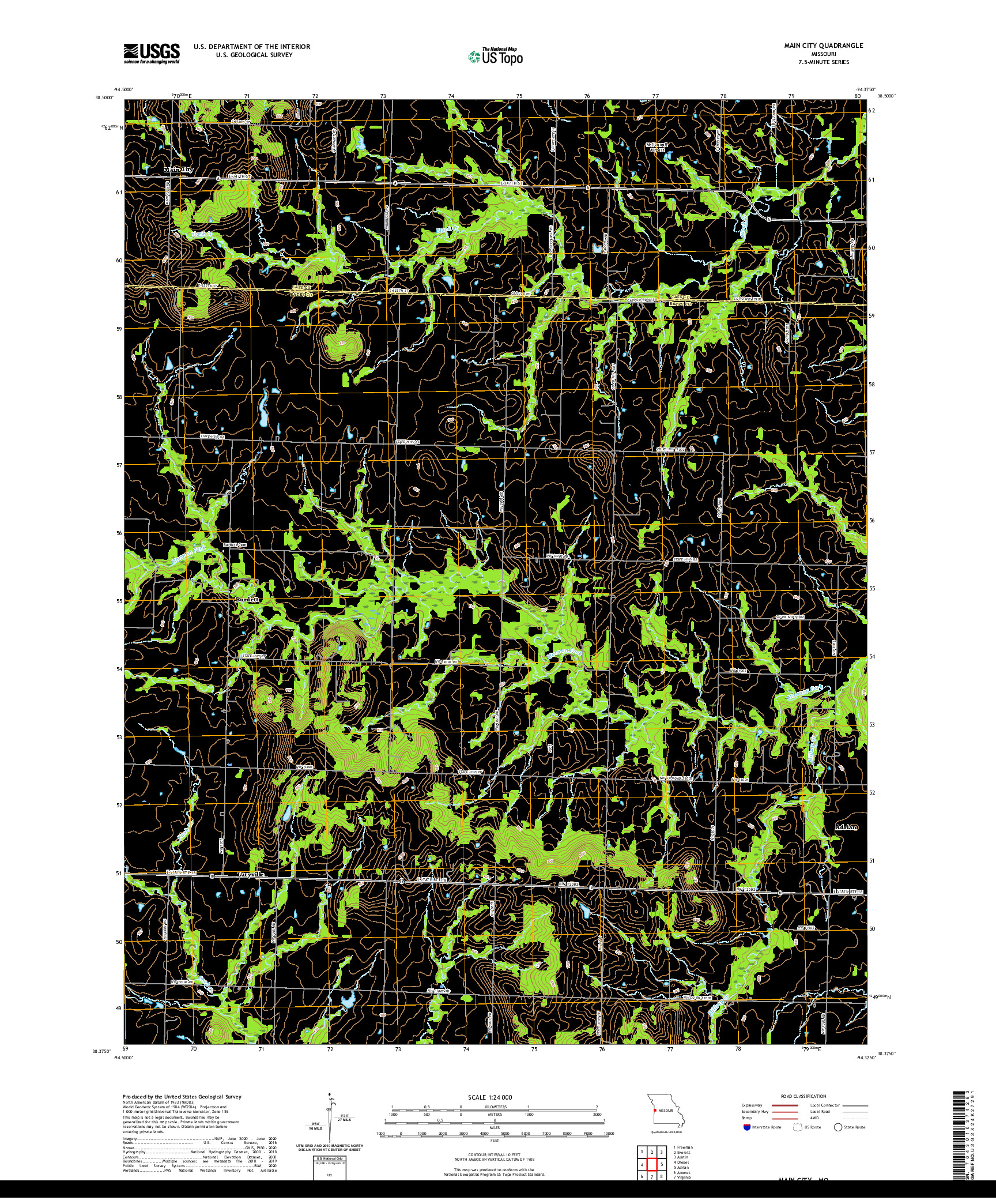 USGS US TOPO 7.5-MINUTE MAP FOR MAIN CITY, MO 2021