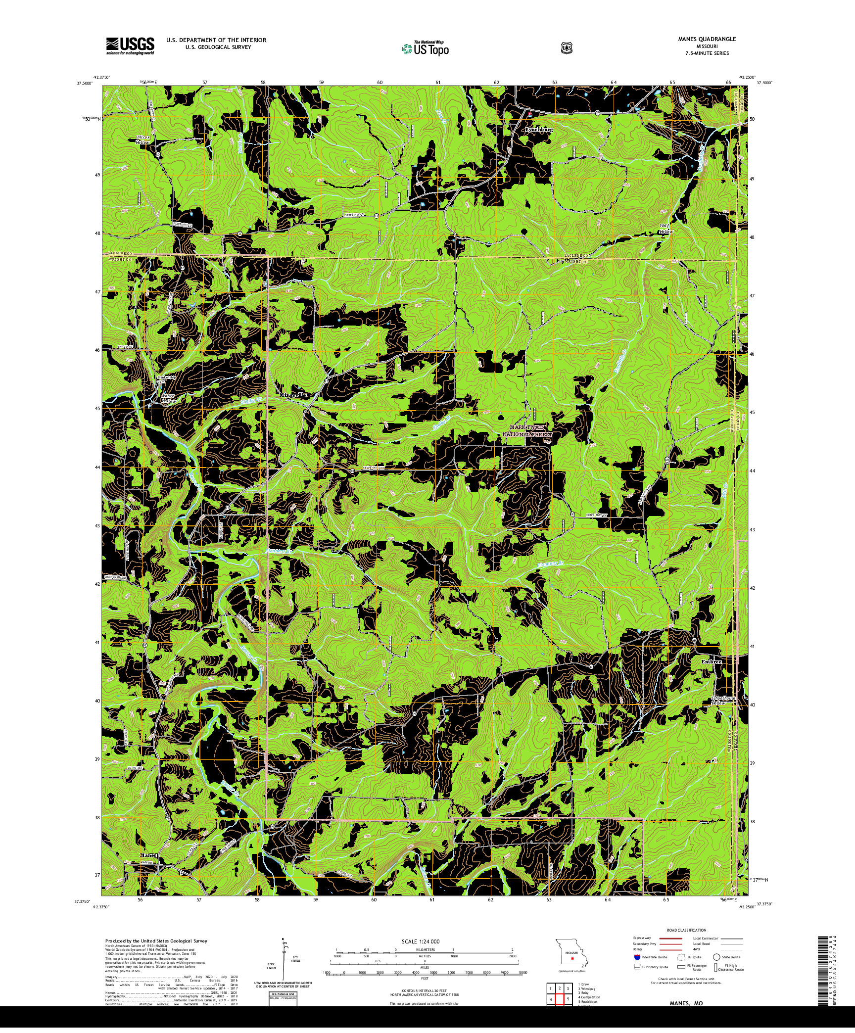 USGS US TOPO 7.5-MINUTE MAP FOR MANES, MO 2021