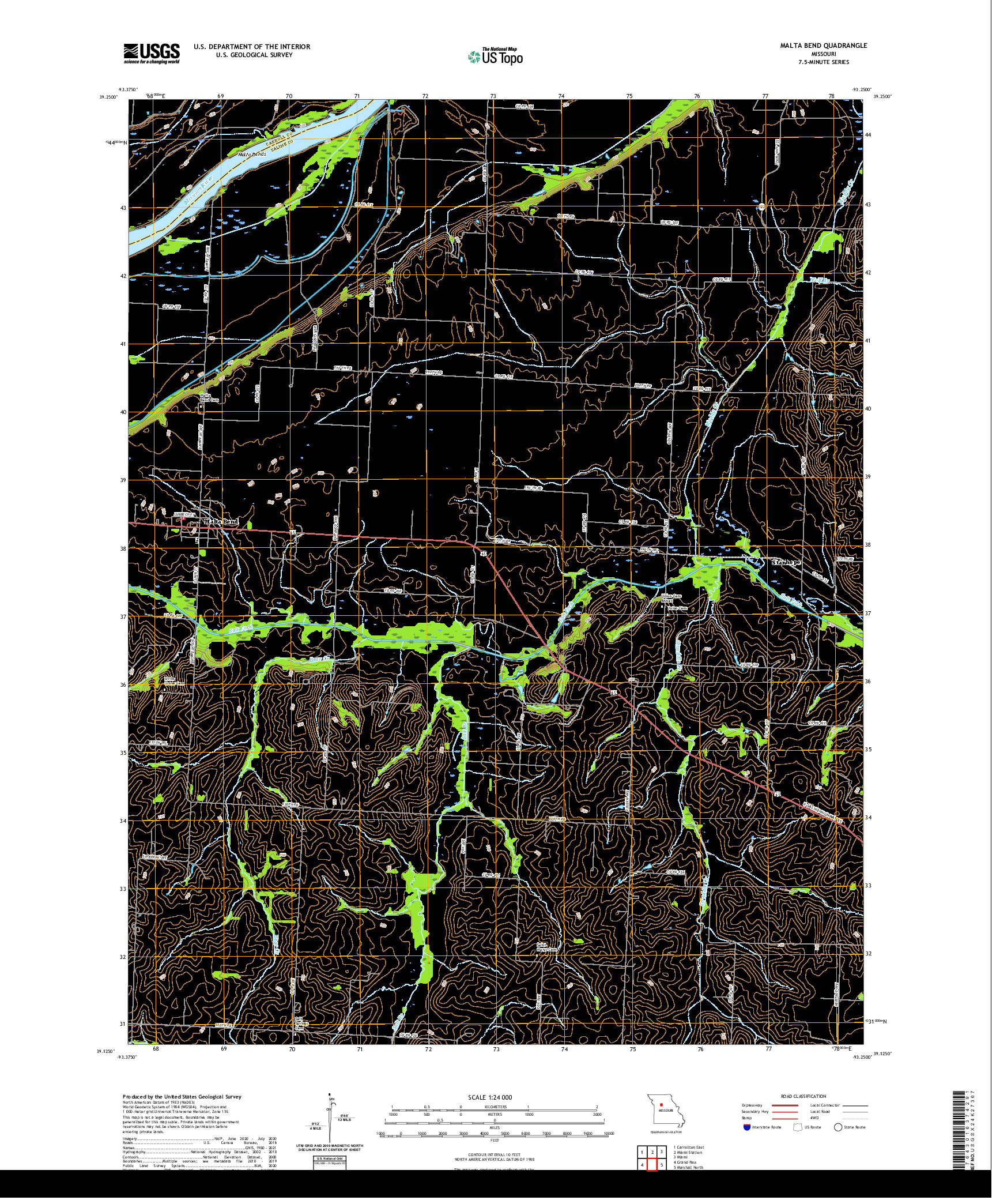 USGS US TOPO 7.5-MINUTE MAP FOR MALTA BEND, MO 2021
