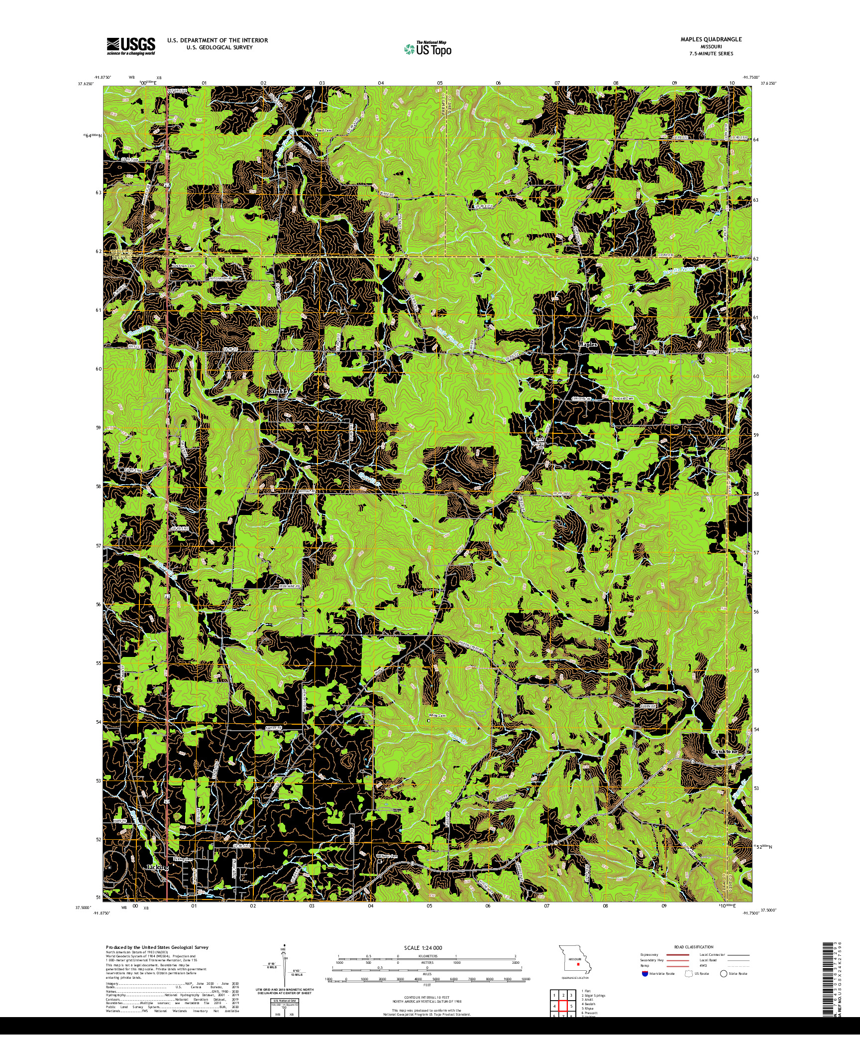 USGS US TOPO 7.5-MINUTE MAP FOR MAPLES, MO 2021