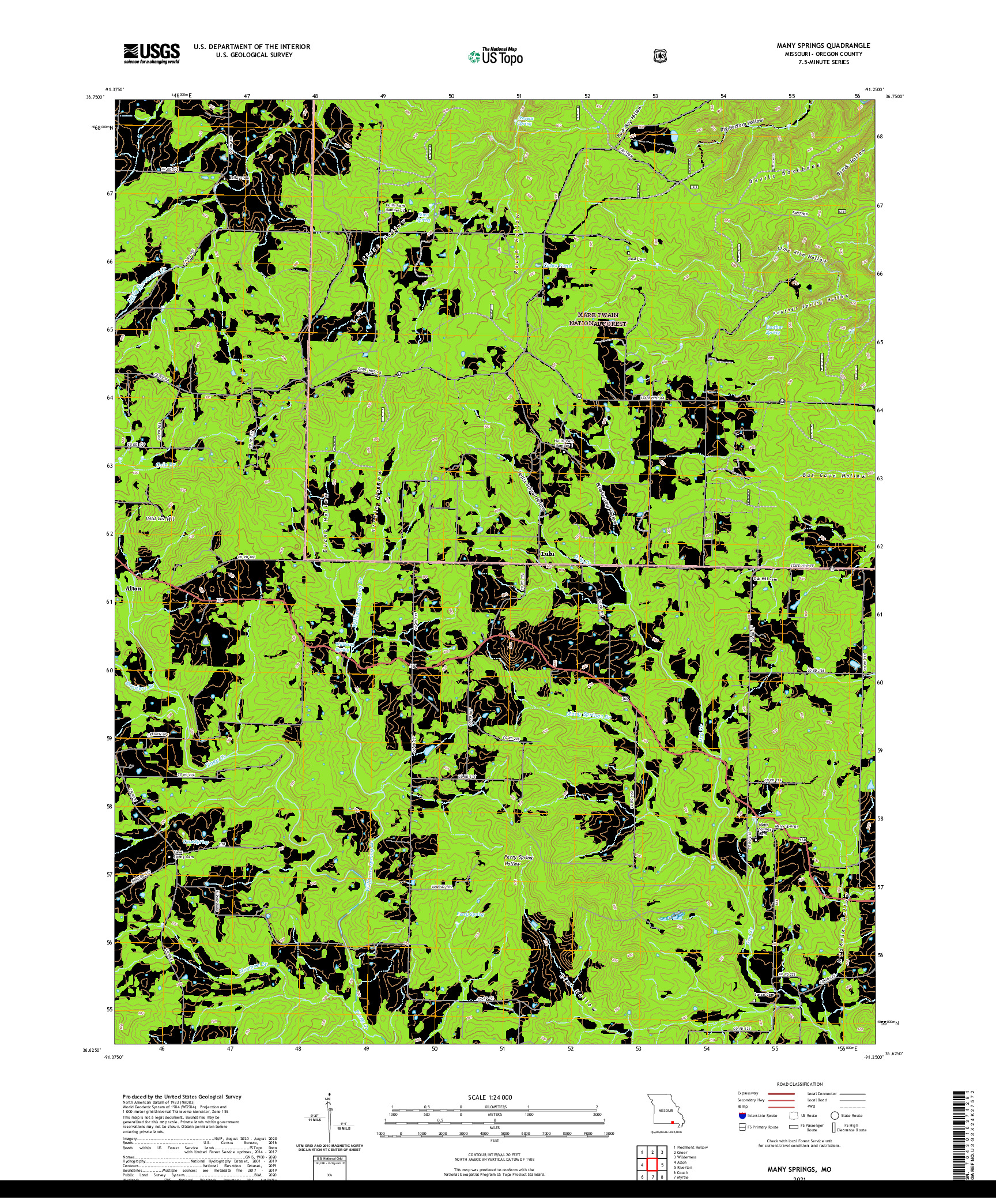 USGS US TOPO 7.5-MINUTE MAP FOR MANY SPRINGS, MO 2021