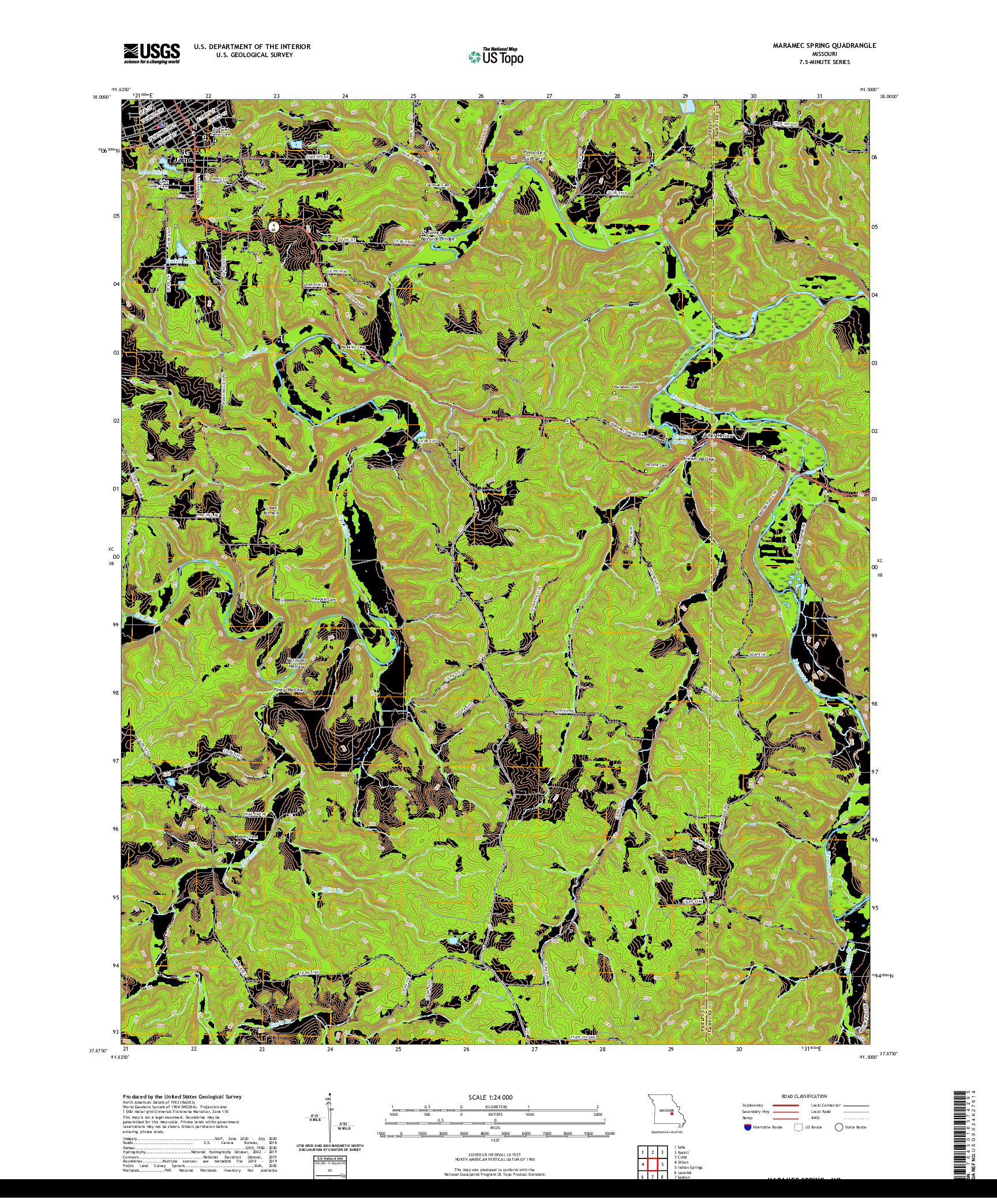 USGS US TOPO 7.5-MINUTE MAP FOR MARAMEC SPRING, MO 2021