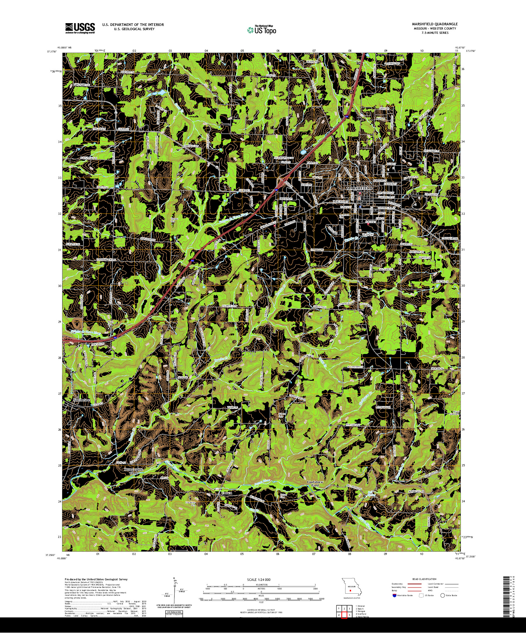 USGS US TOPO 7.5-MINUTE MAP FOR MARSHFIELD, MO 2021