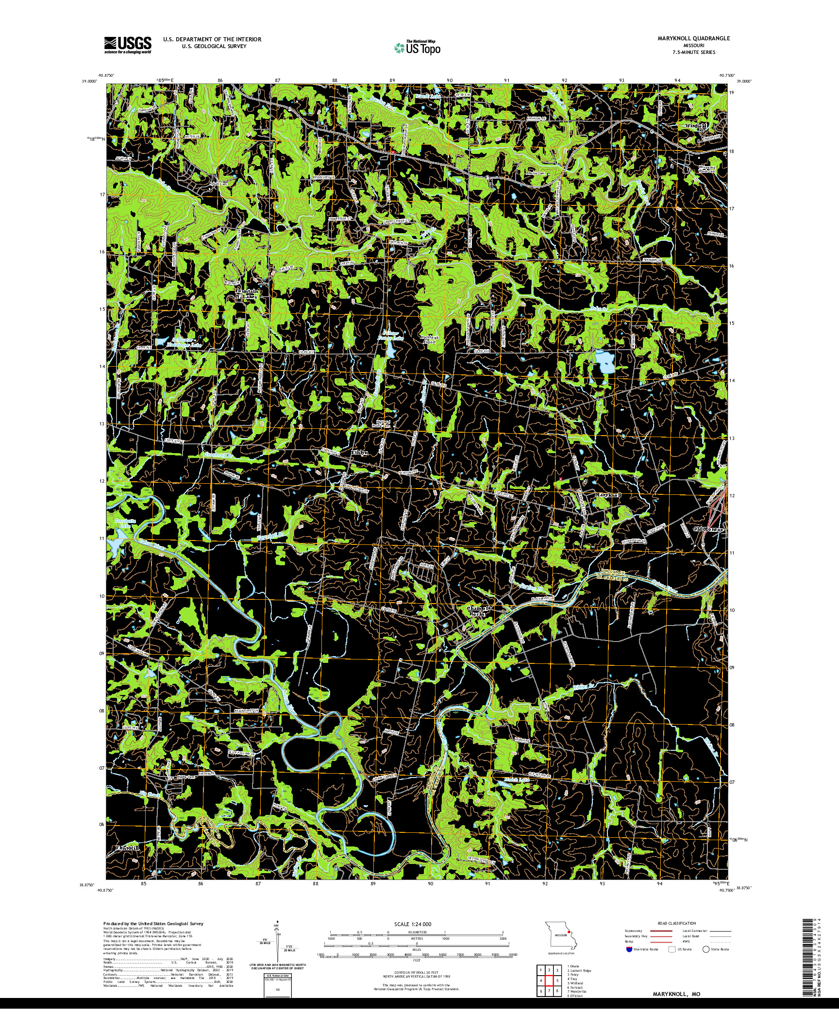 USGS US TOPO 7.5-MINUTE MAP FOR MARYKNOLL, MO 2021