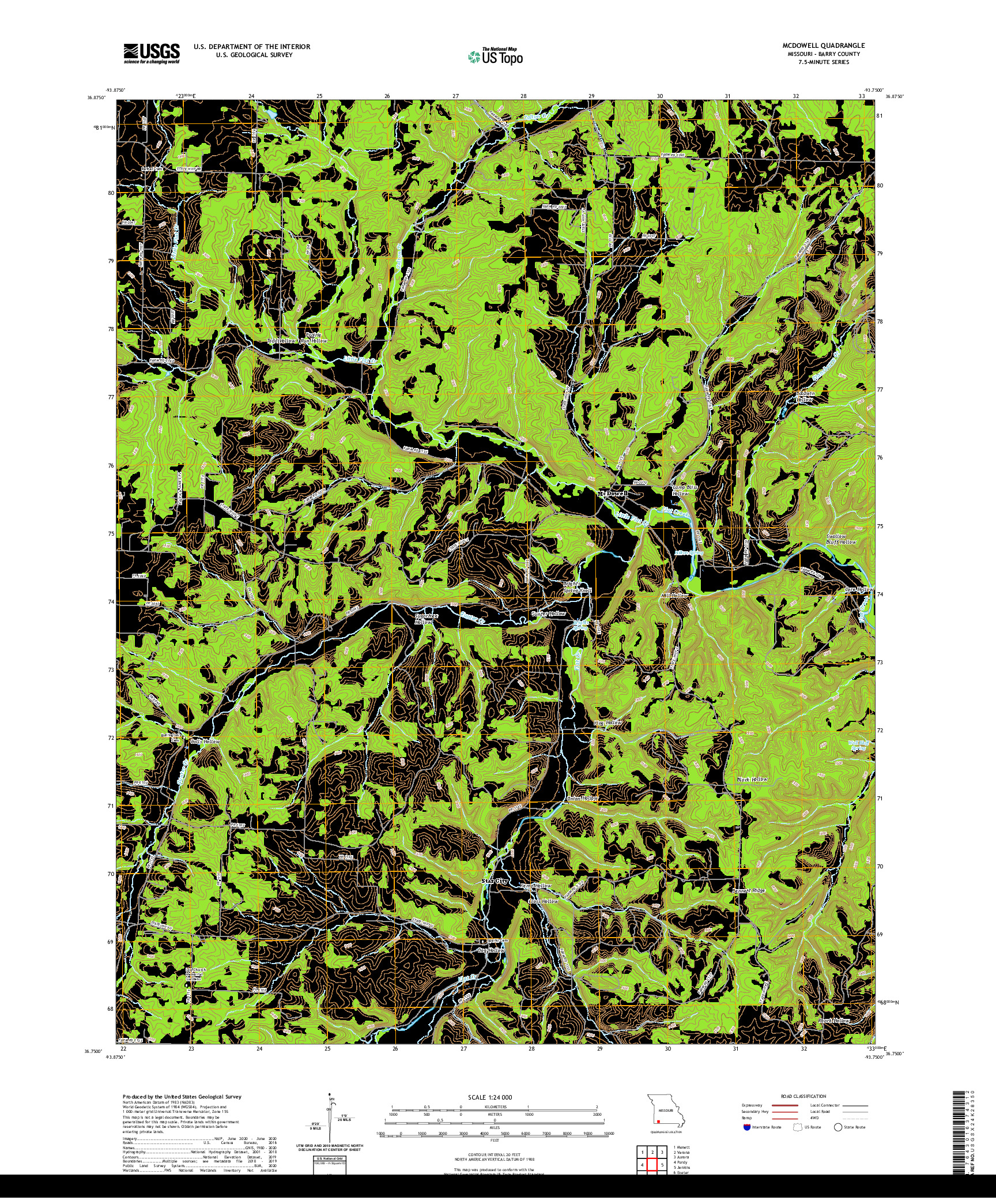 USGS US TOPO 7.5-MINUTE MAP FOR MCDOWELL, MO 2021