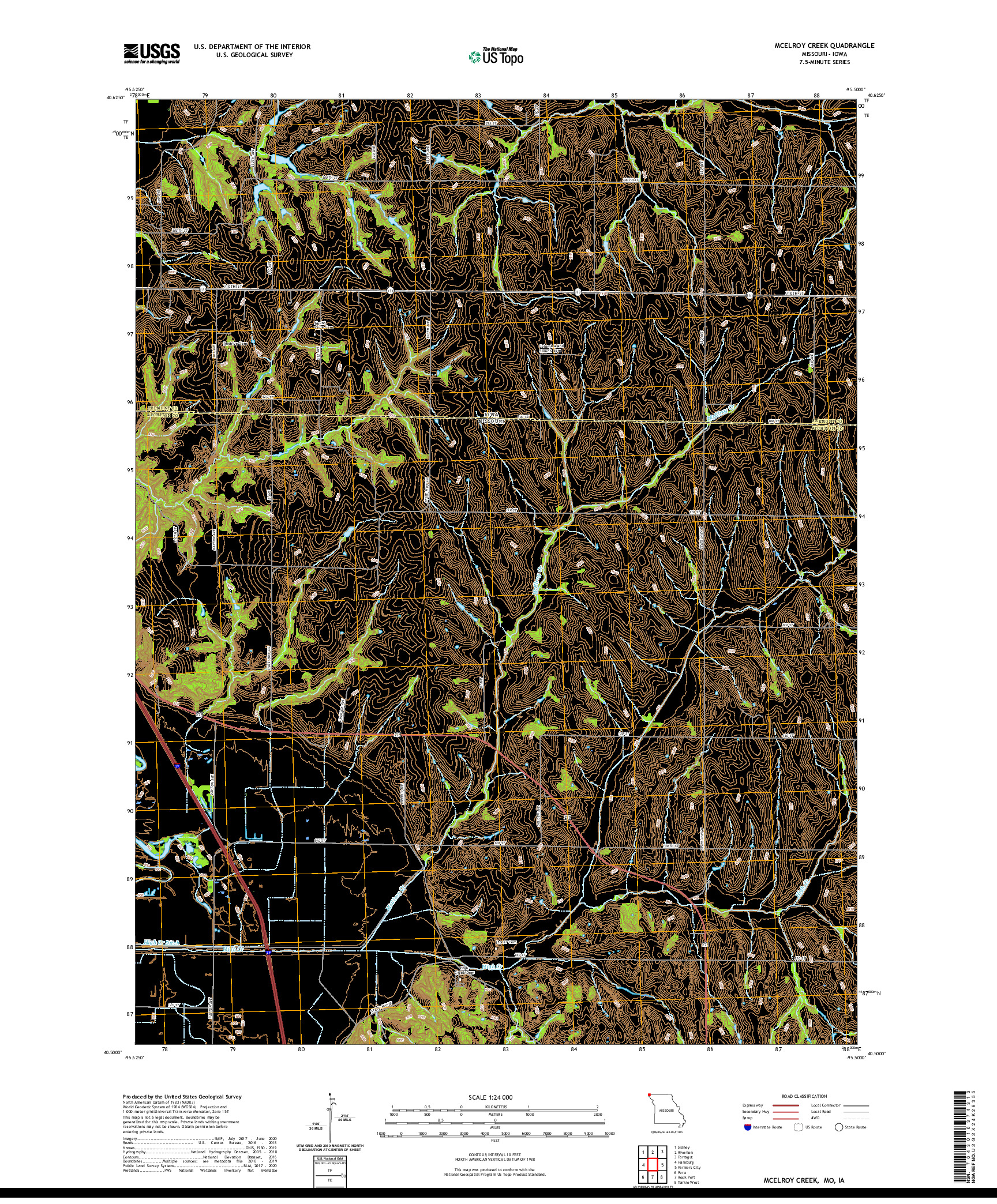 USGS US TOPO 7.5-MINUTE MAP FOR MCELROY CREEK, MO,IA 2021