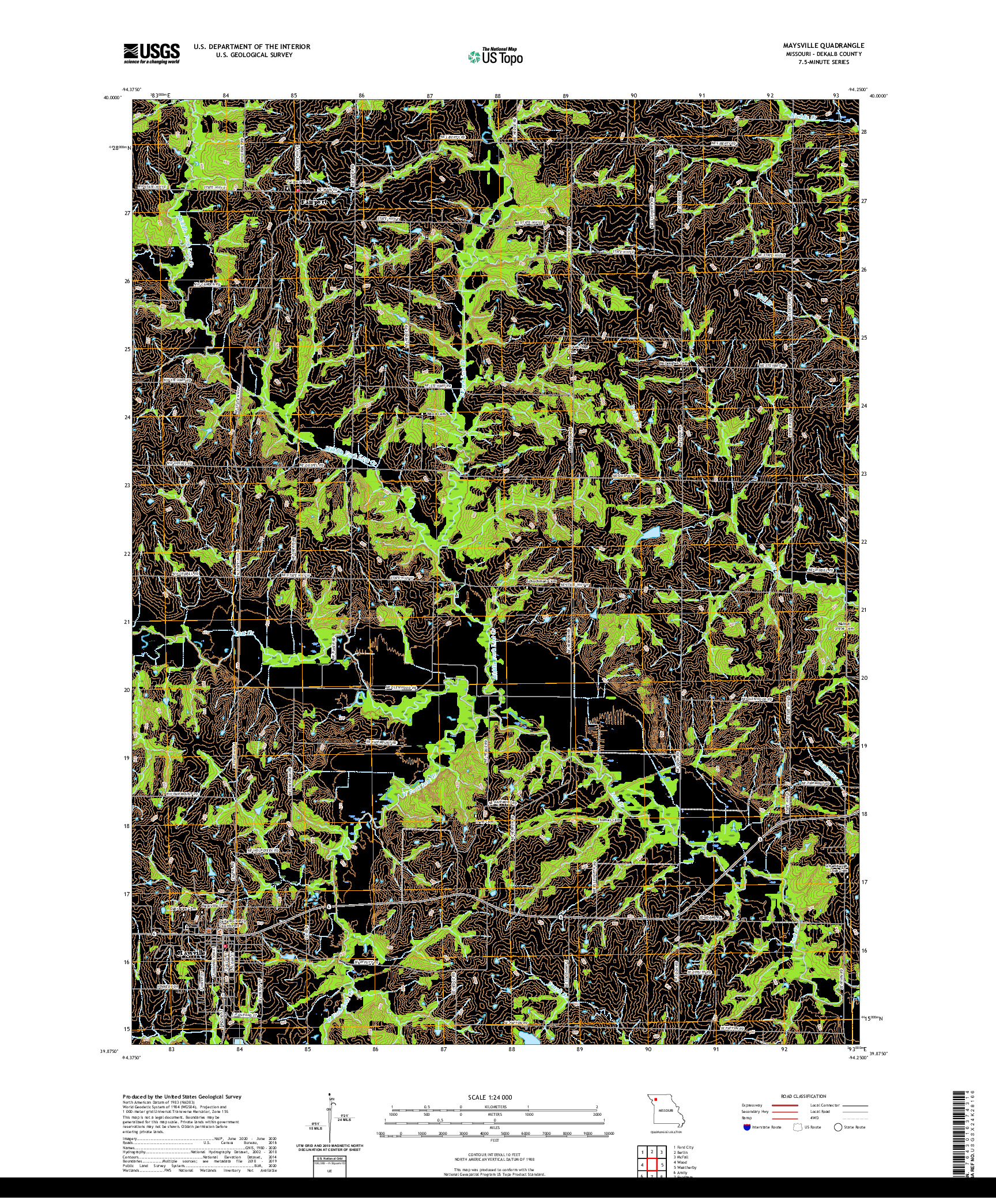 USGS US TOPO 7.5-MINUTE MAP FOR MAYSVILLE, MO 2021